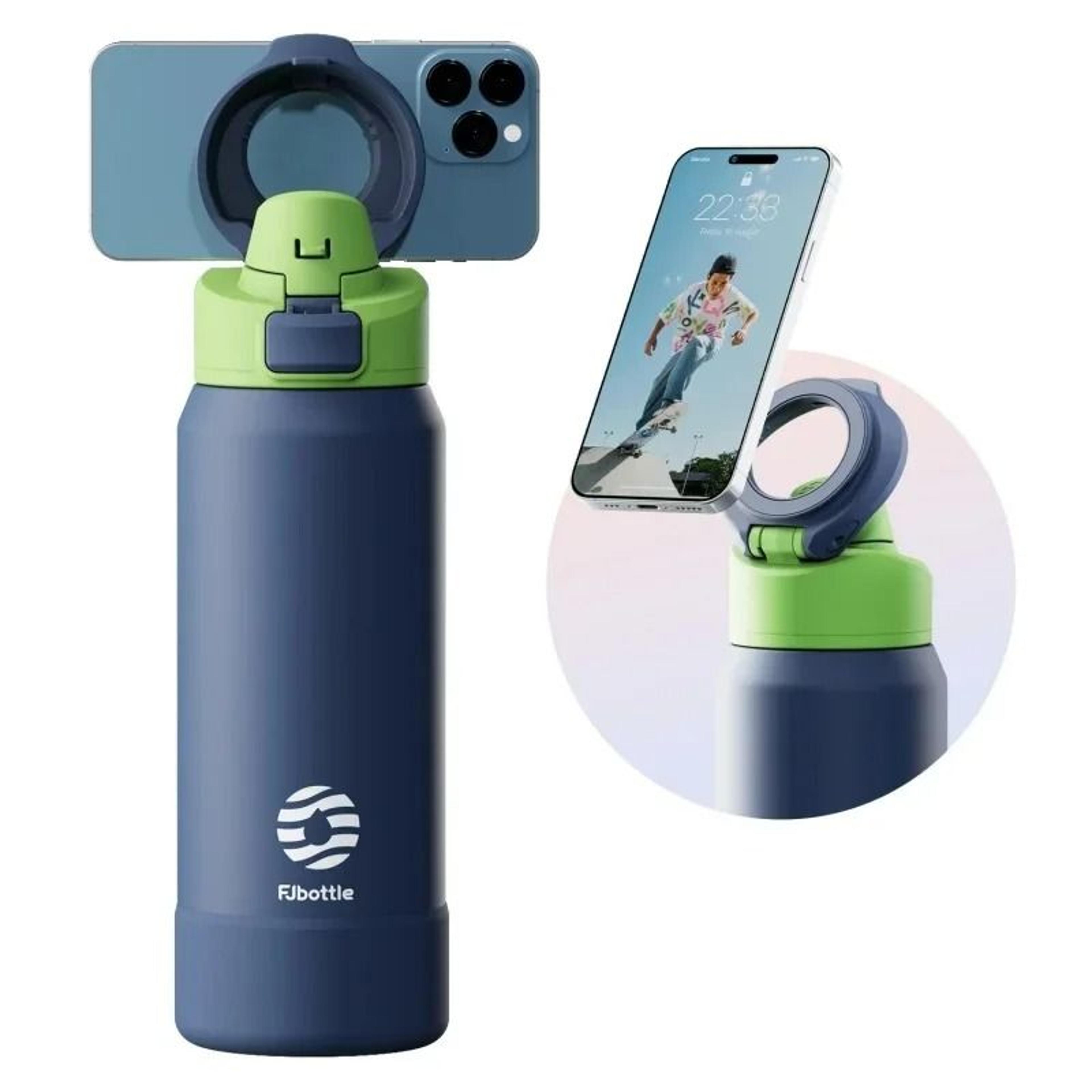 feijian stainless steel sports water bottle – magnetic phone holder & bouncing cover thermos