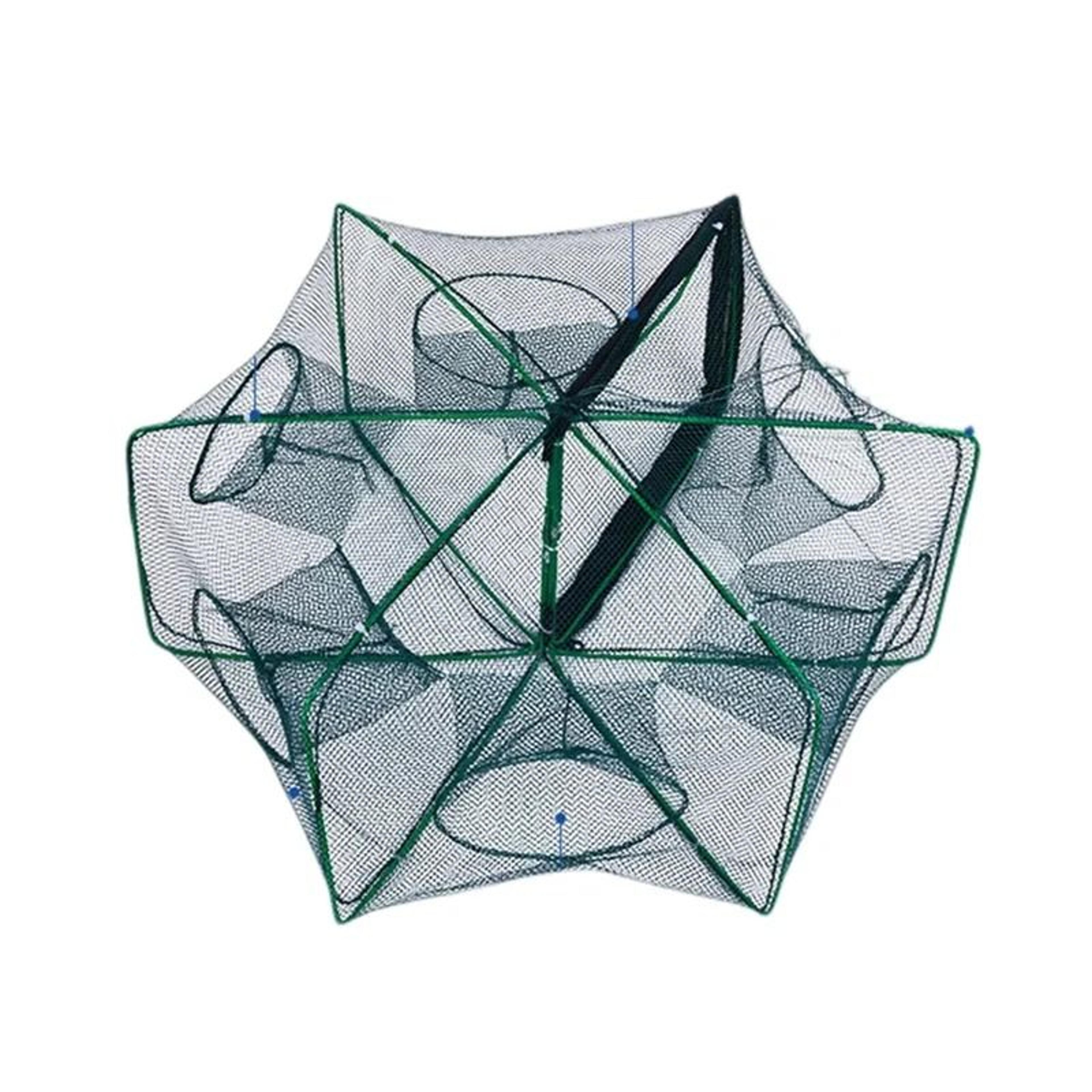 portable folding fishing net cage – 6/8/10 hole mesh trap for crab, crayfish, and shrimp