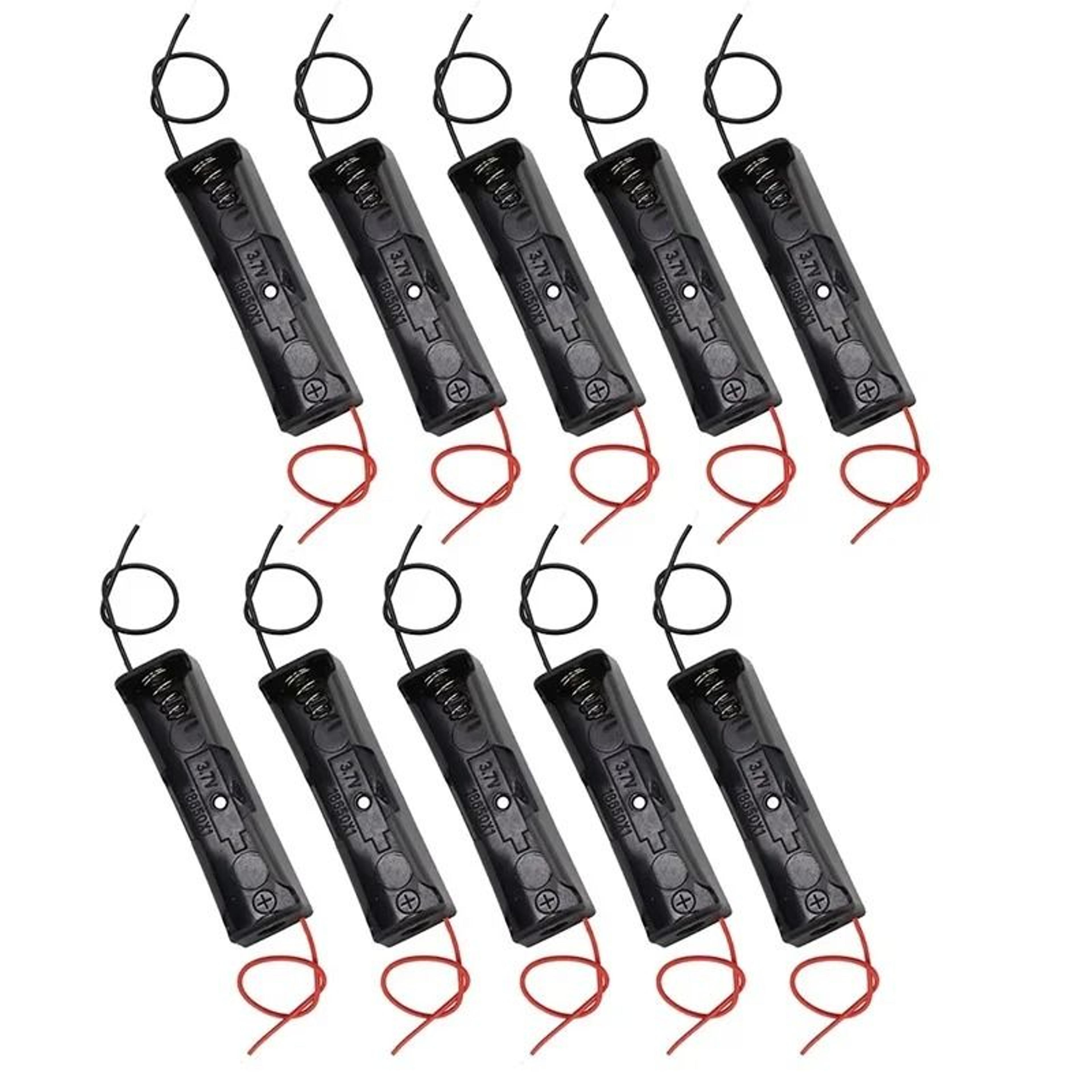10-piece 18650 battery holder set – diy single-slot plastic storage box with pre-soldered lead wires