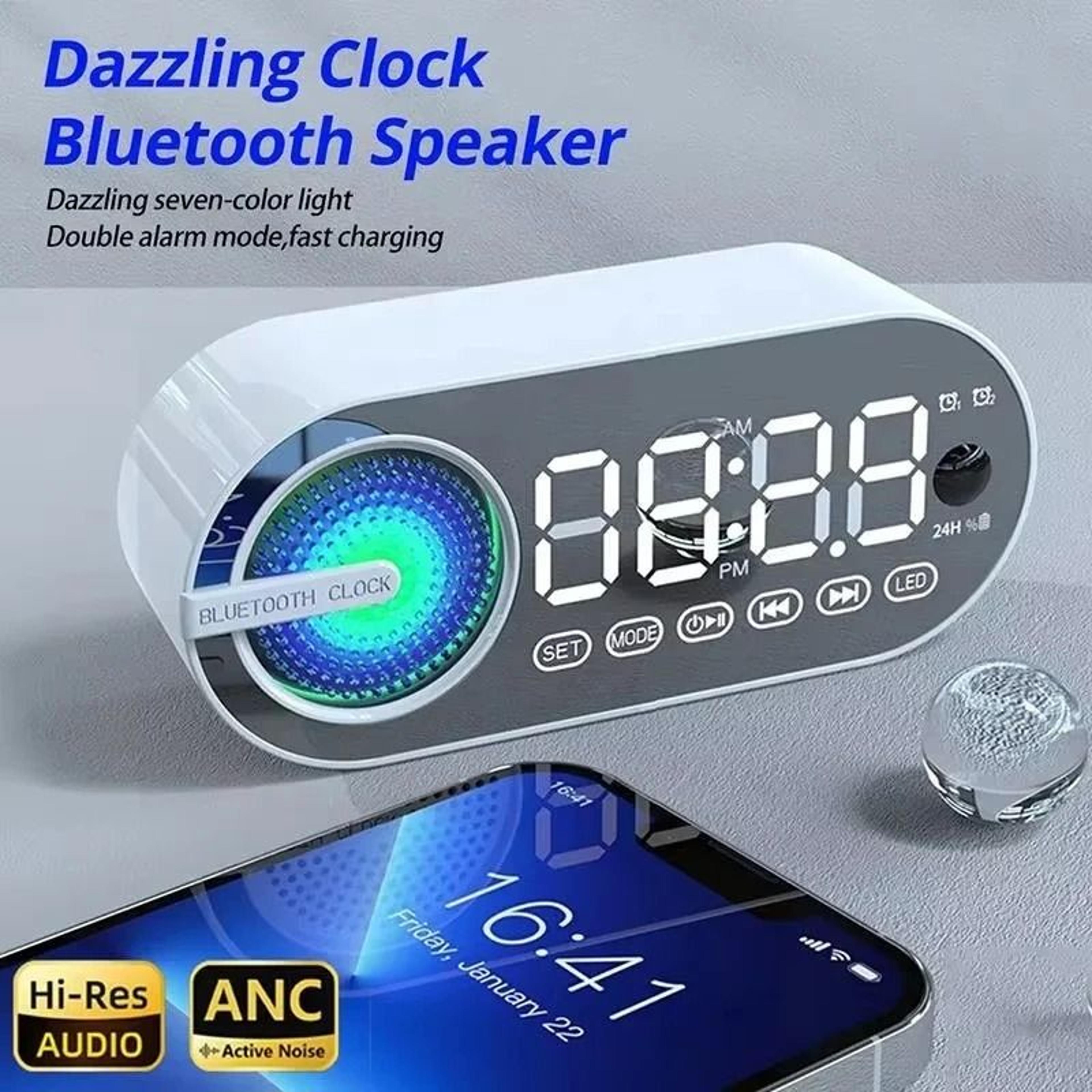 quiet wireless bluetooth speaker alarm clock with rgb tws and led mirror display for bedroom and office