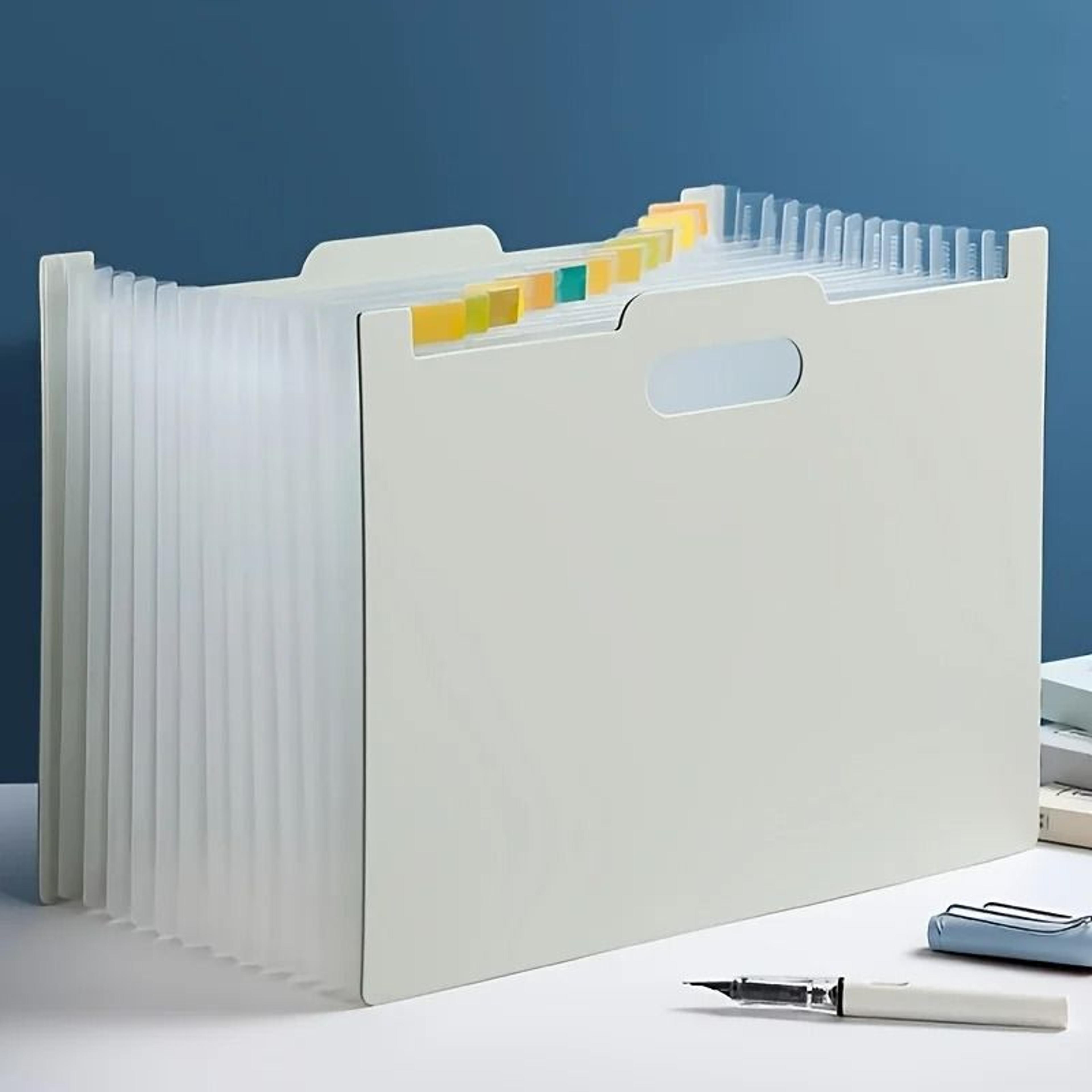 modern white a4 foldable horizontal file storage box expandable desktop folder with multiple pockets