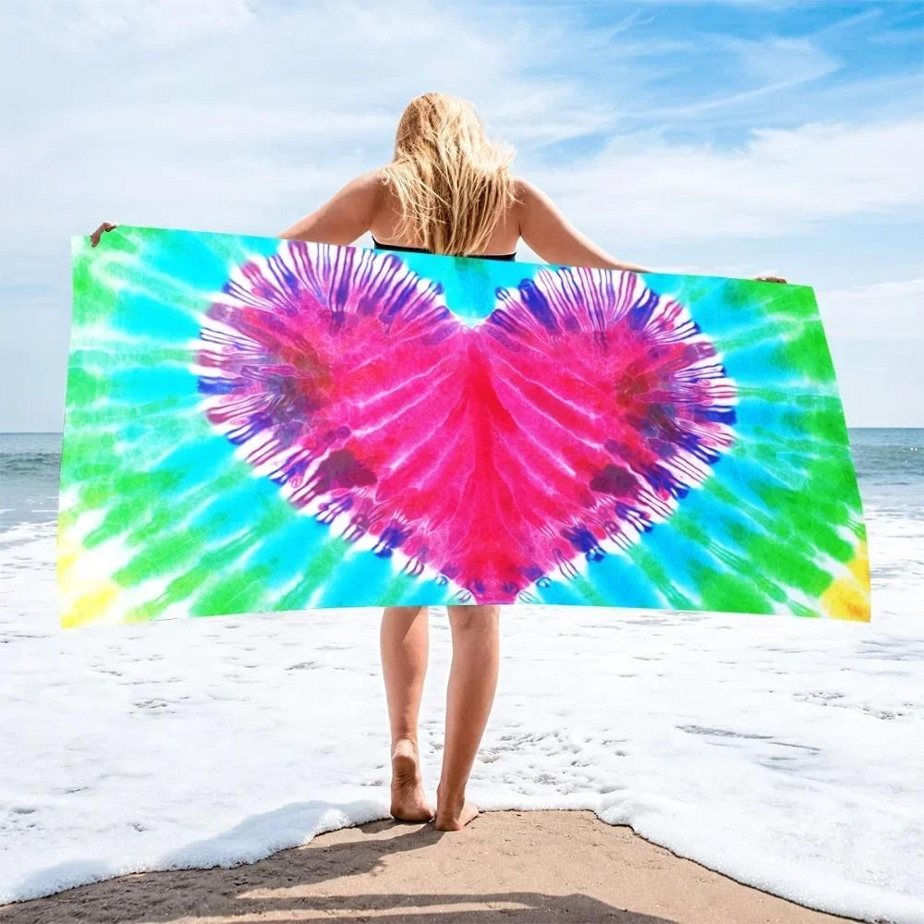 sand-free tie-dye heart printed quick-drying beach towel 70x140cm