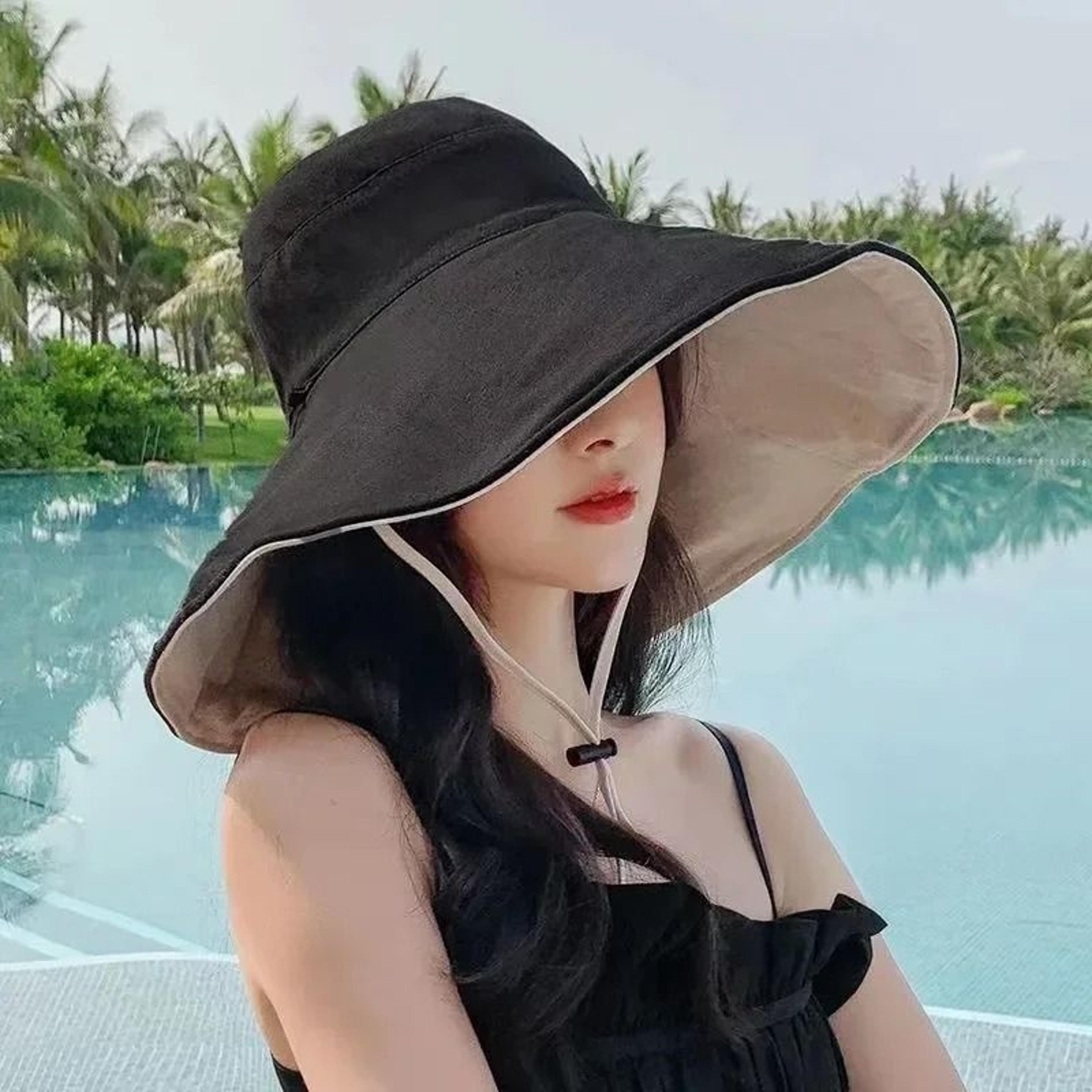 wide-brimmed uv resistant sun hat for women – foldable beach & hiking fisherman hat
