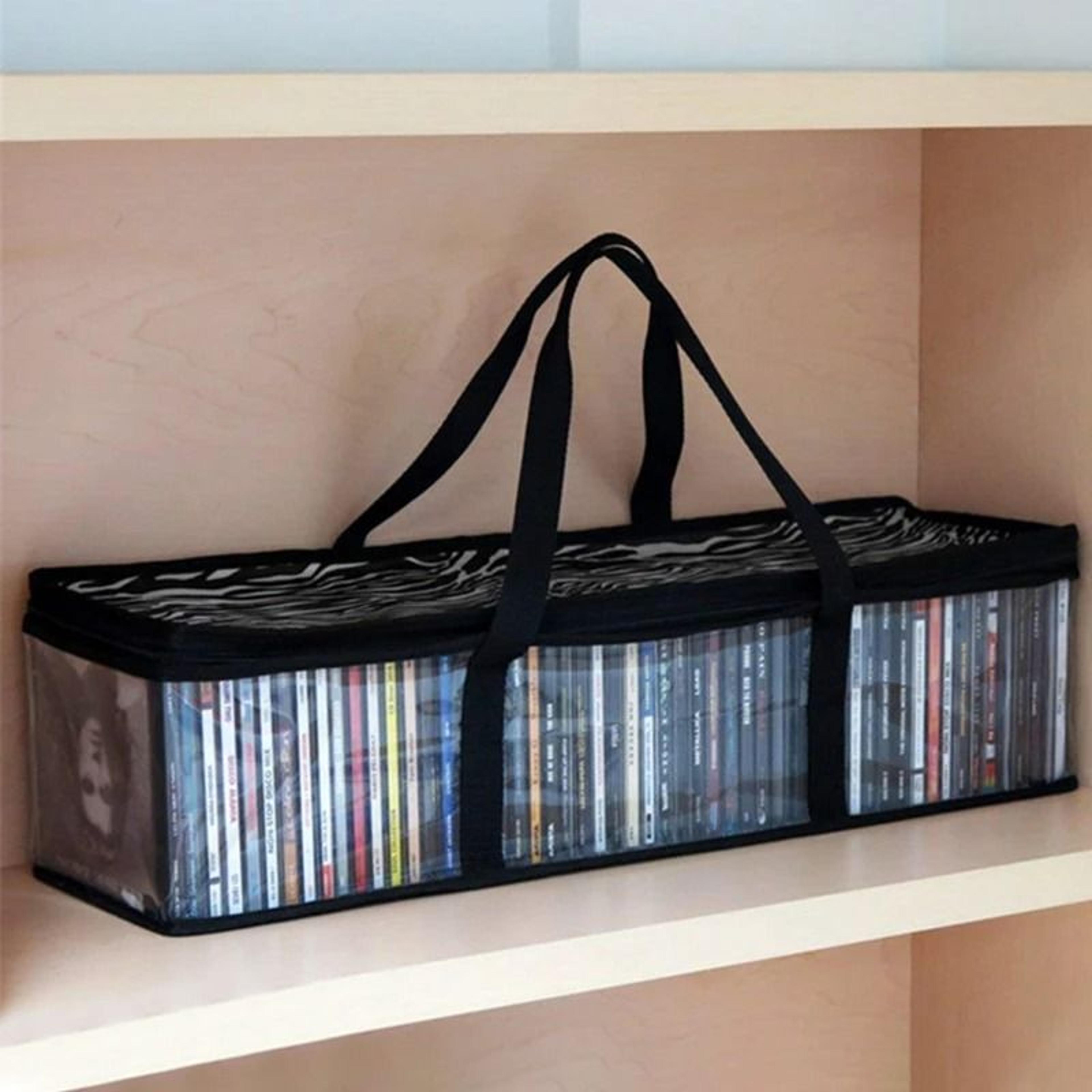 large clear dvd and cd storage holder with zip closure and carry handle