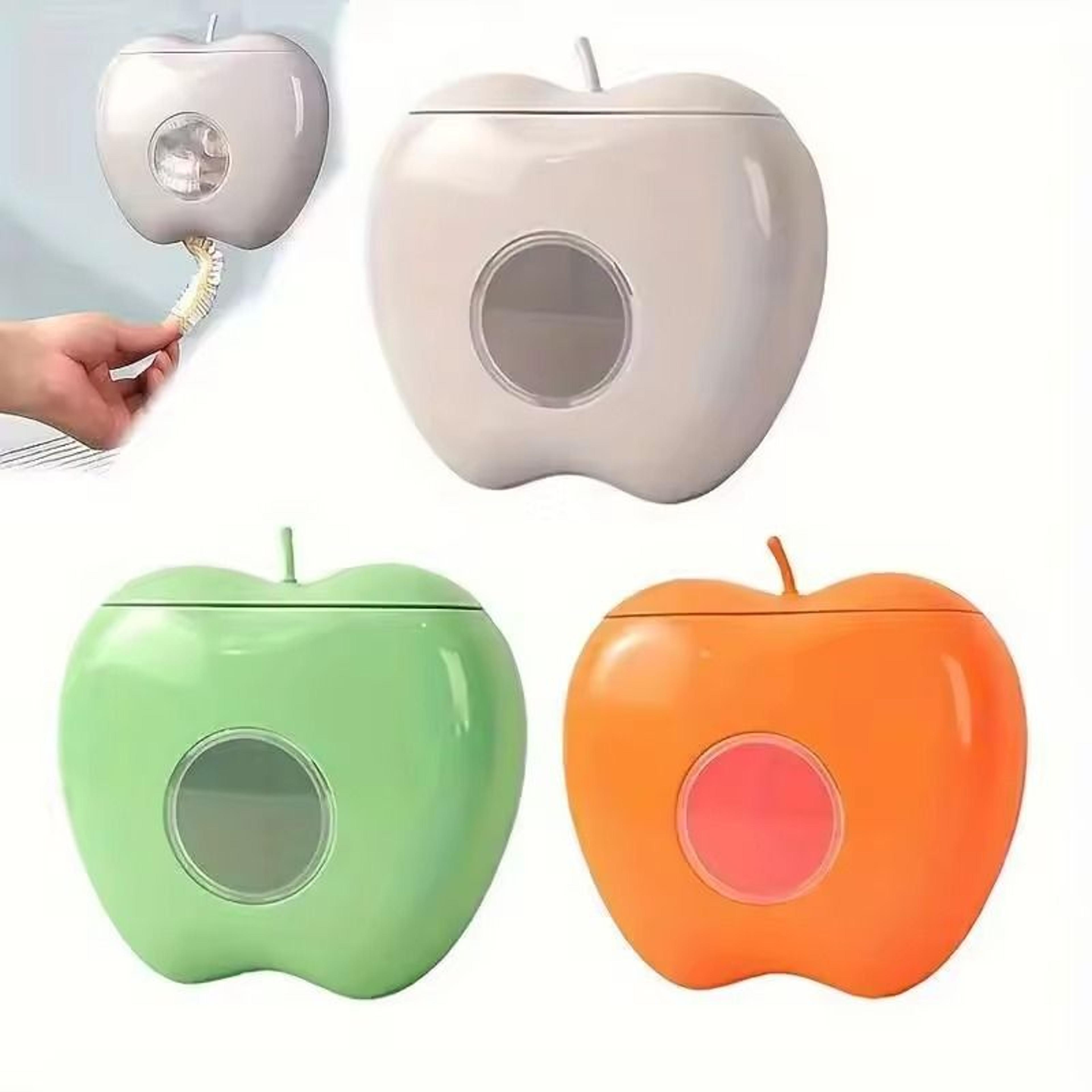 wall-mounted apple-shaped bag dispenser and space-saving organizer