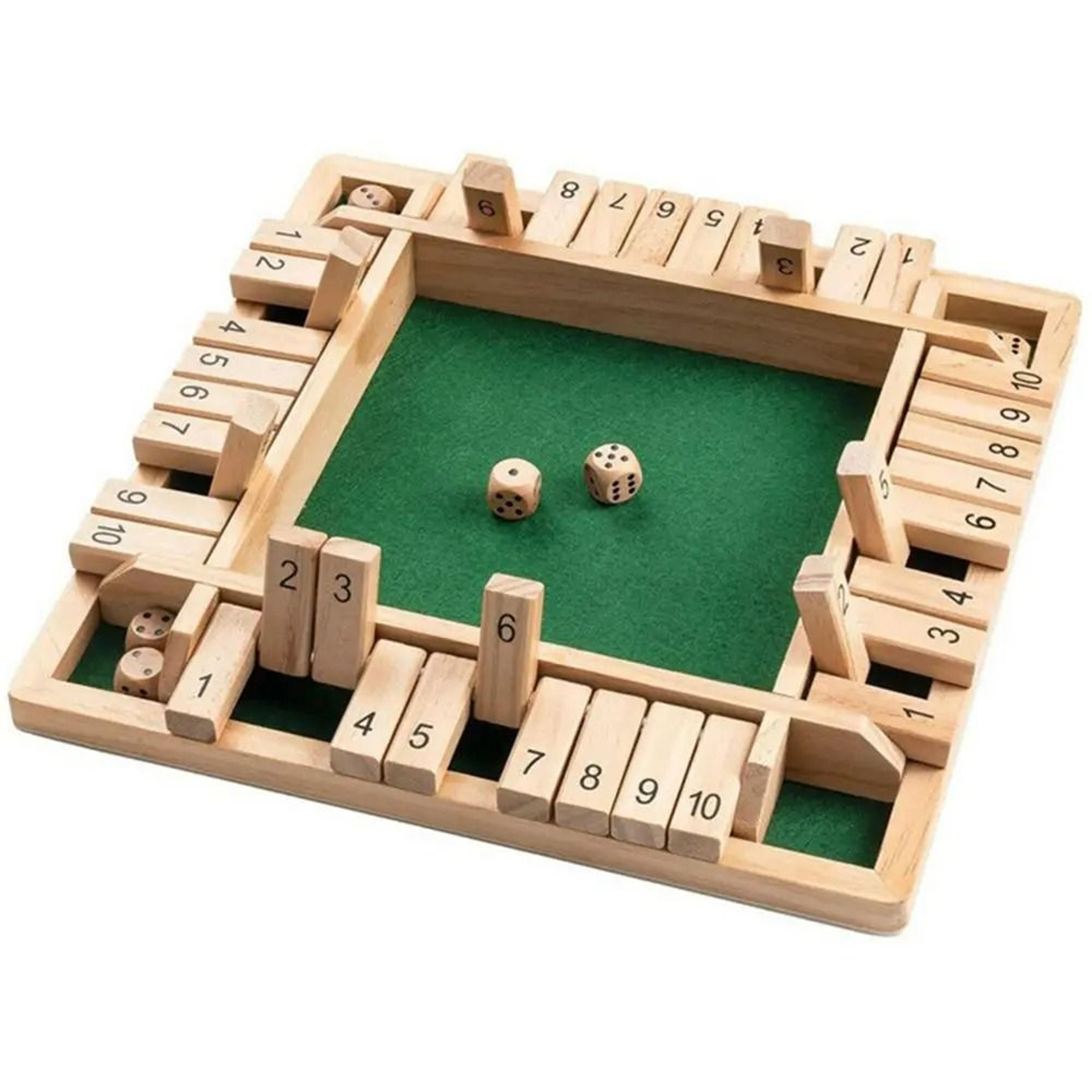 4-player wooden shut the box dice game – classic family and pub strategy entertainment