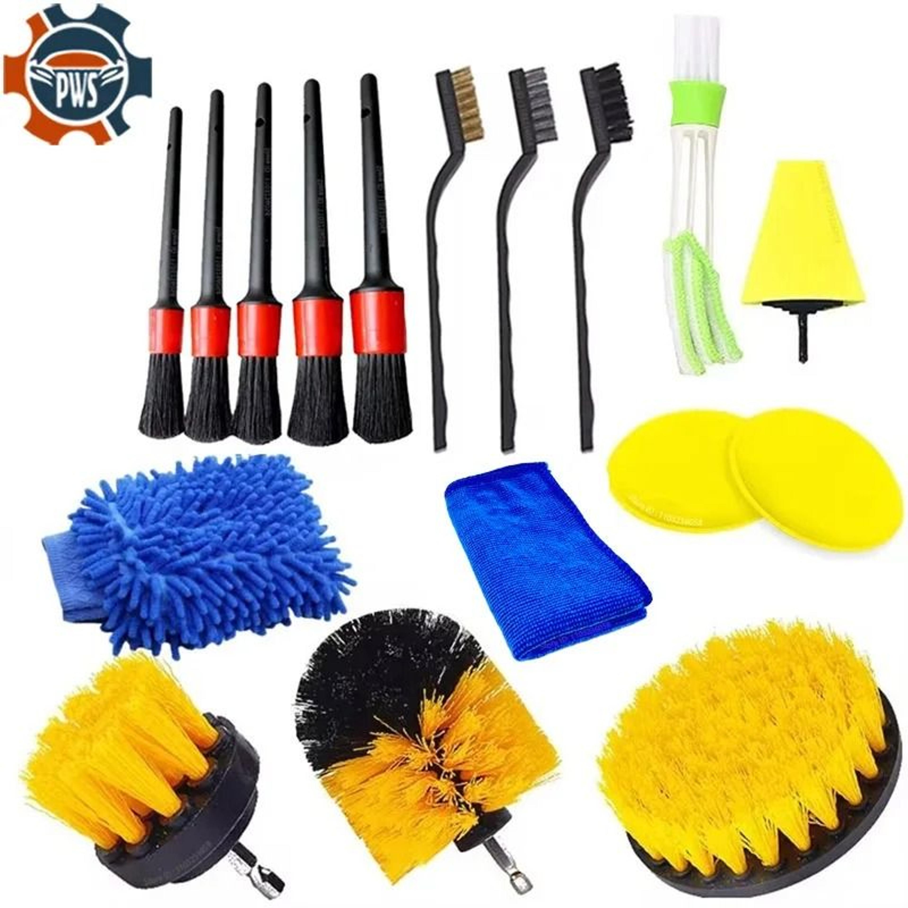 car detailing brushes and electric drill brush kit for automotive cleaning