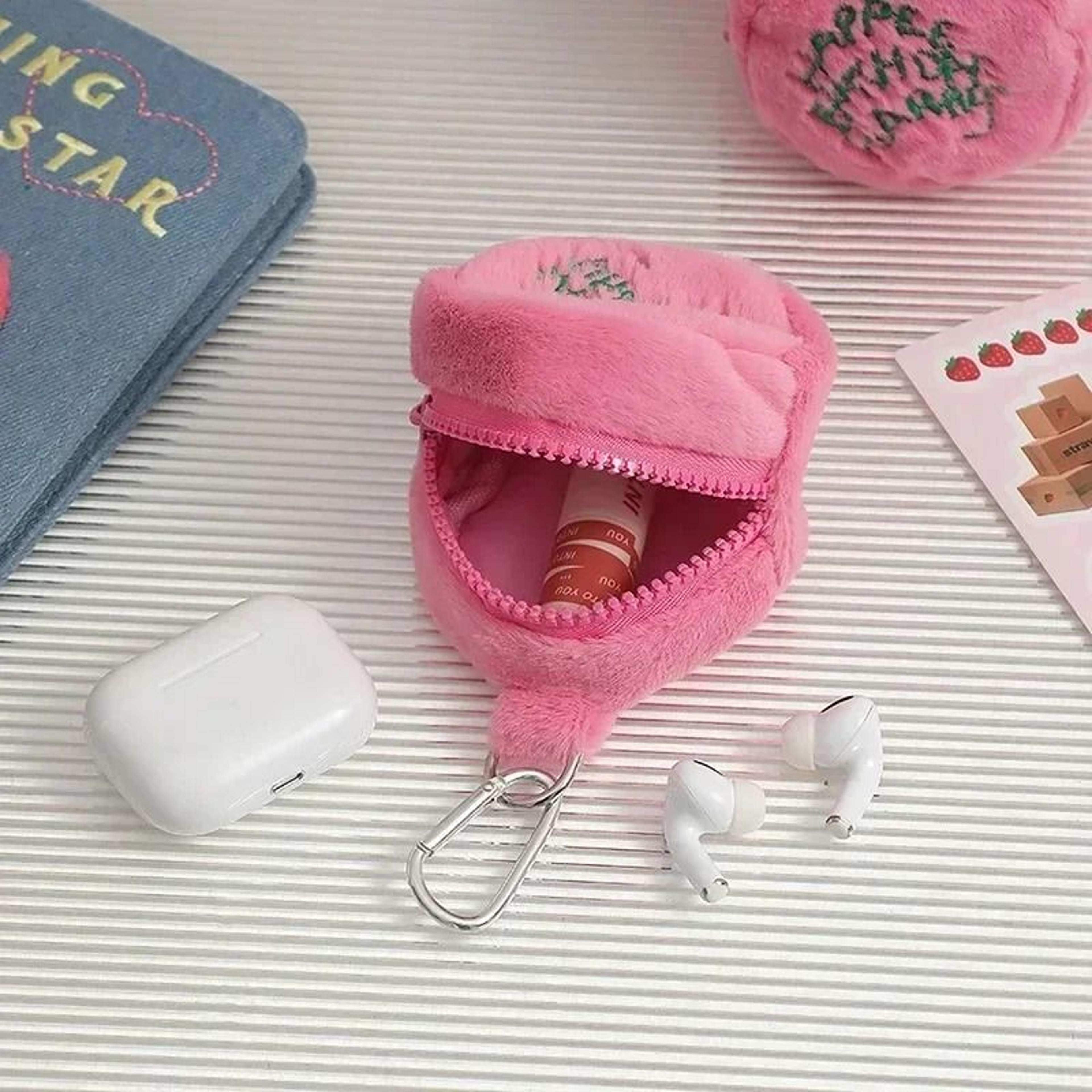 pink mini plush coin & earphone purse