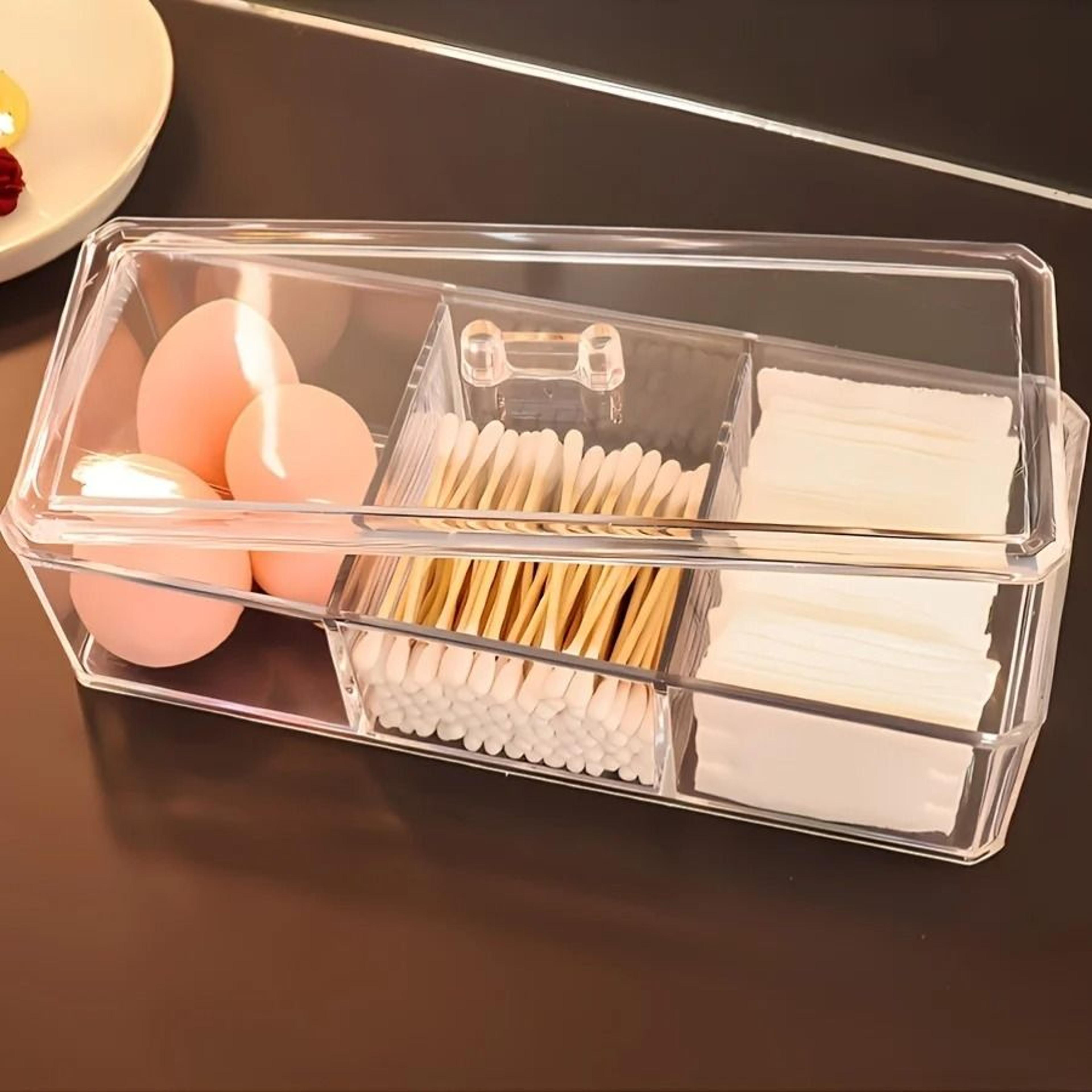 3-compartment transparent makeup organizer