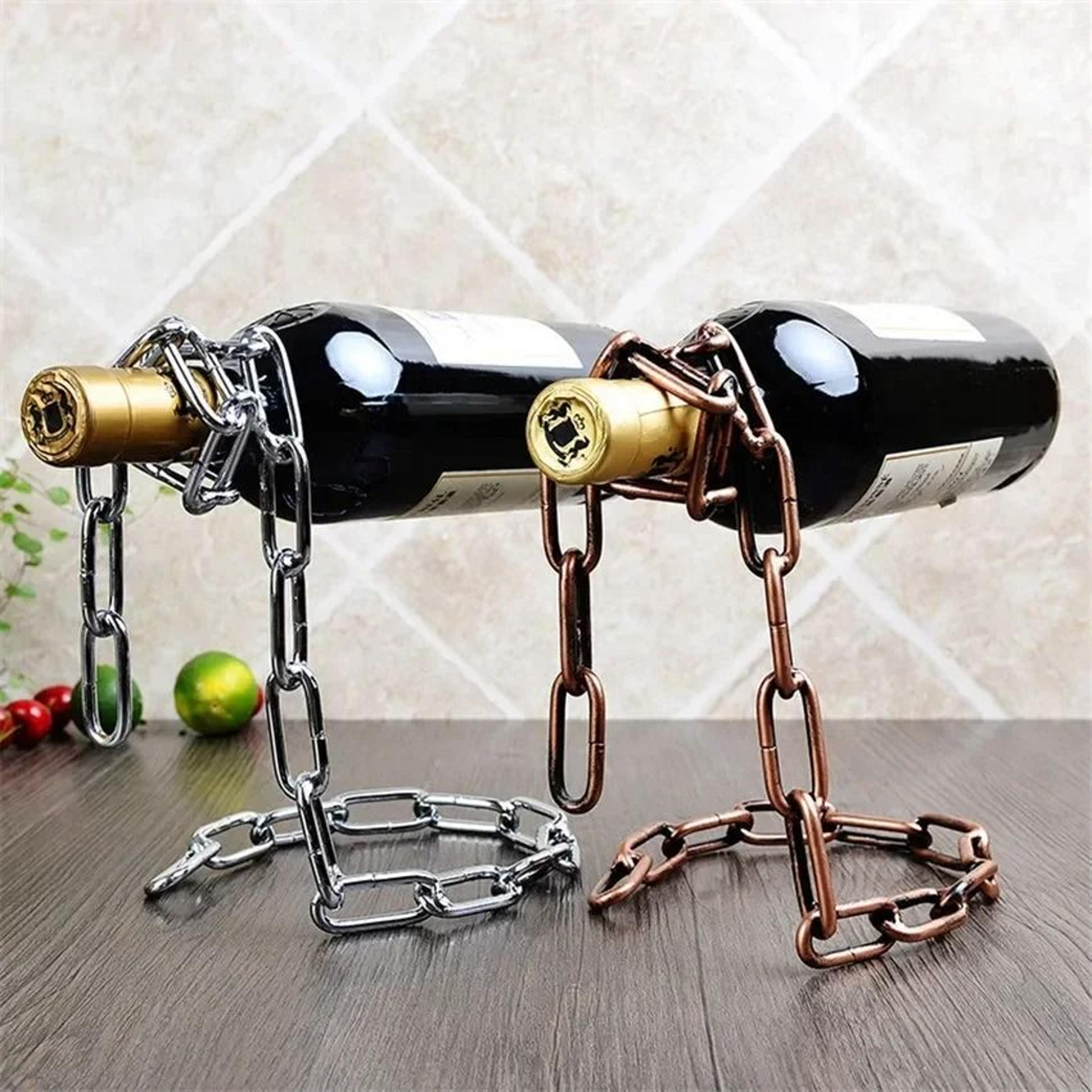 suspended chain metal wine bottle holder