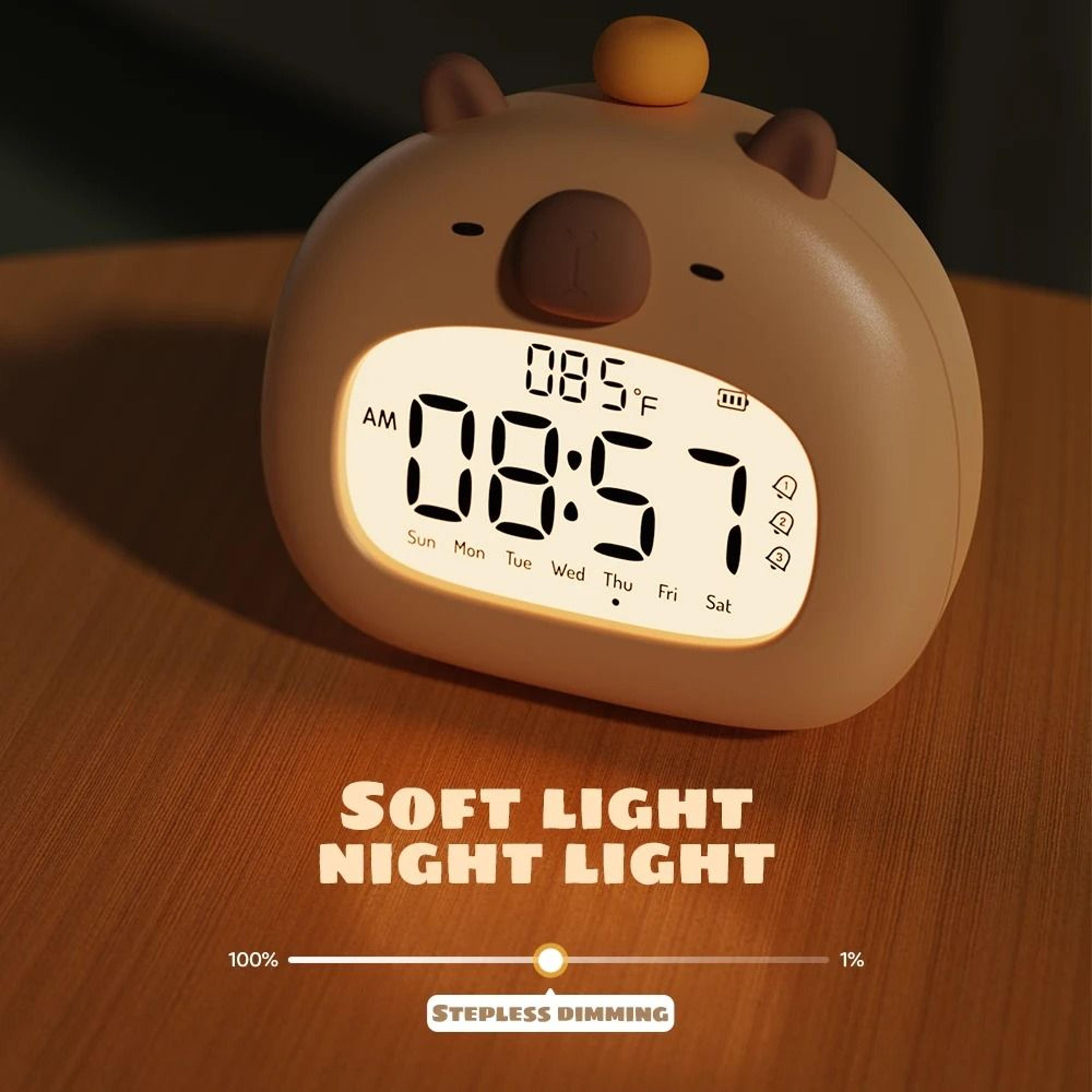 cute capybara bedside led kids alarm clock