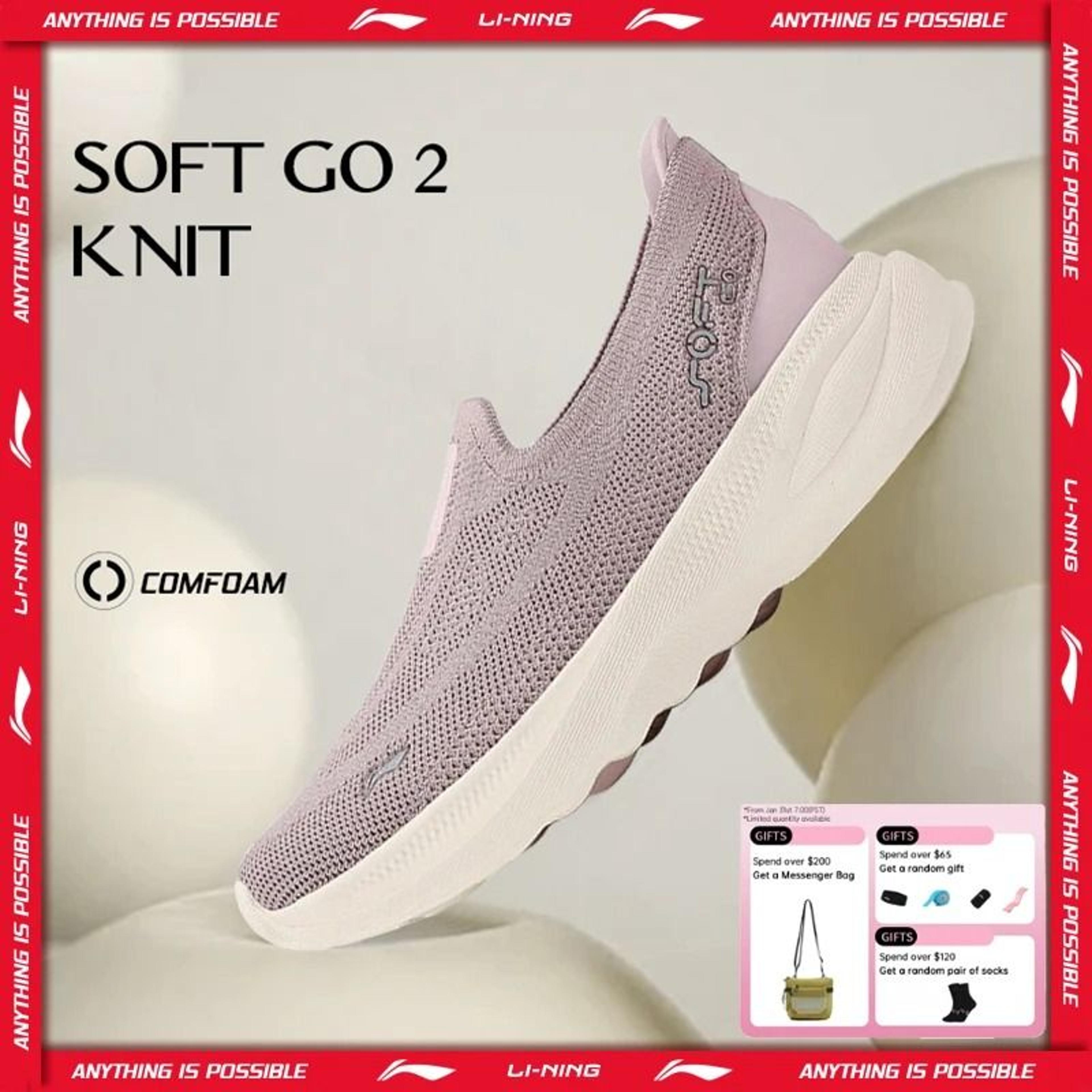 li-ning women's soft go 2 knit slip-on walking shoes