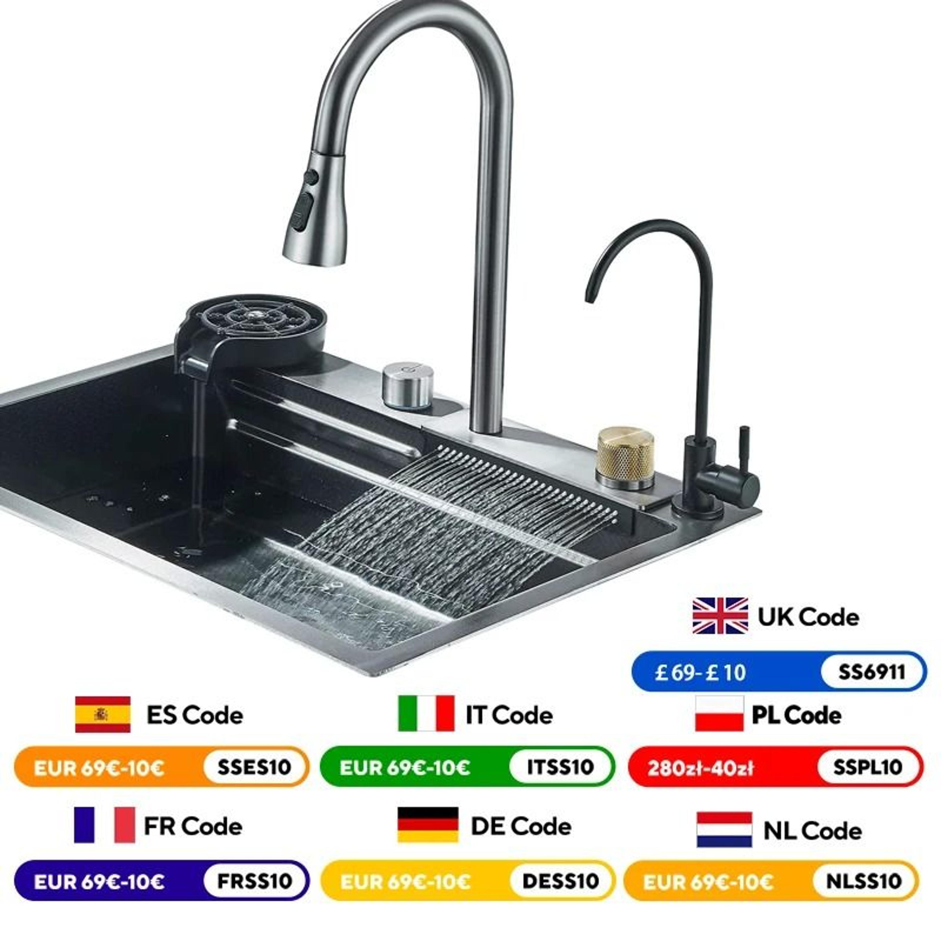 304 stainless steel waterfall kitchen sink system