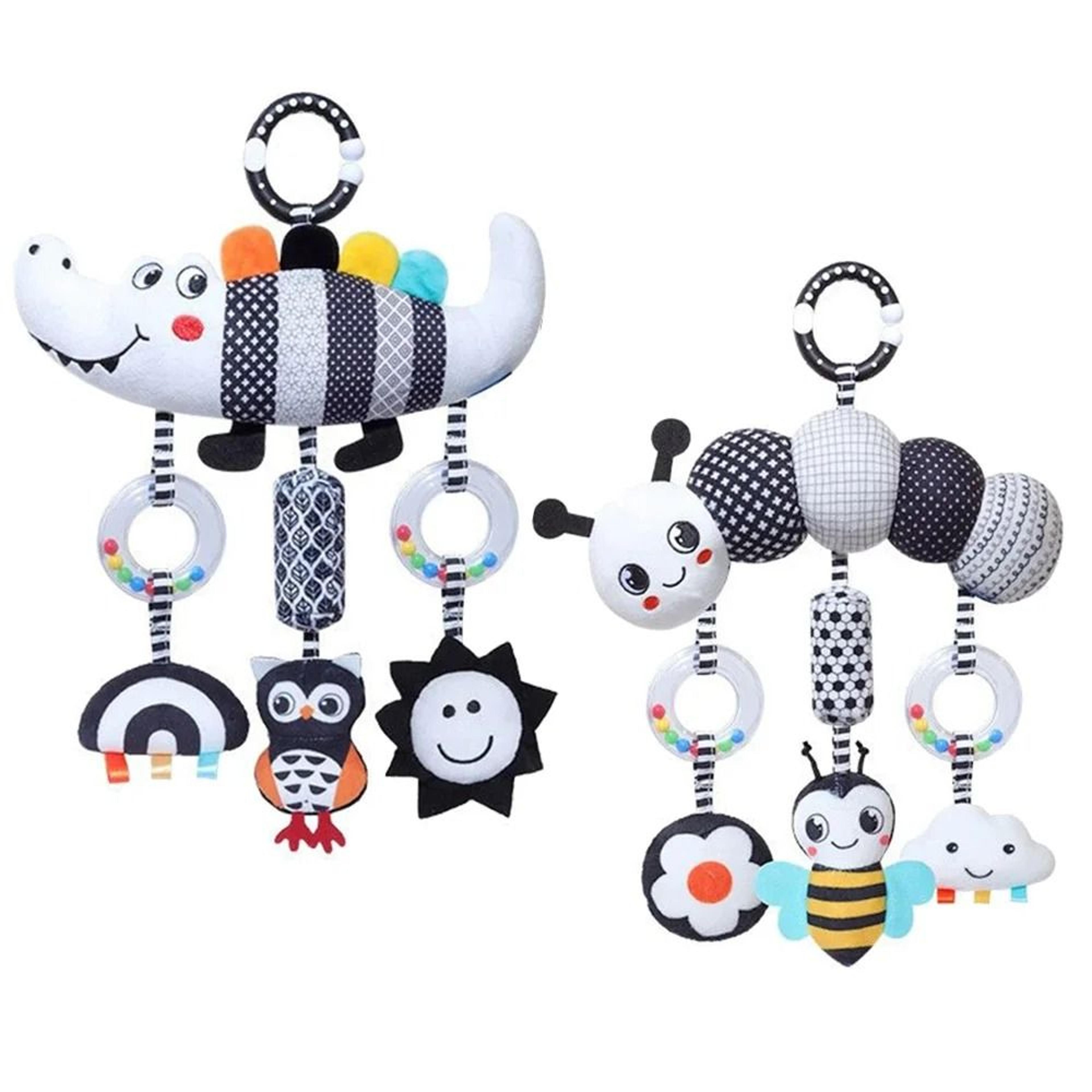 black and white sensory hanging crocodile rattle toy