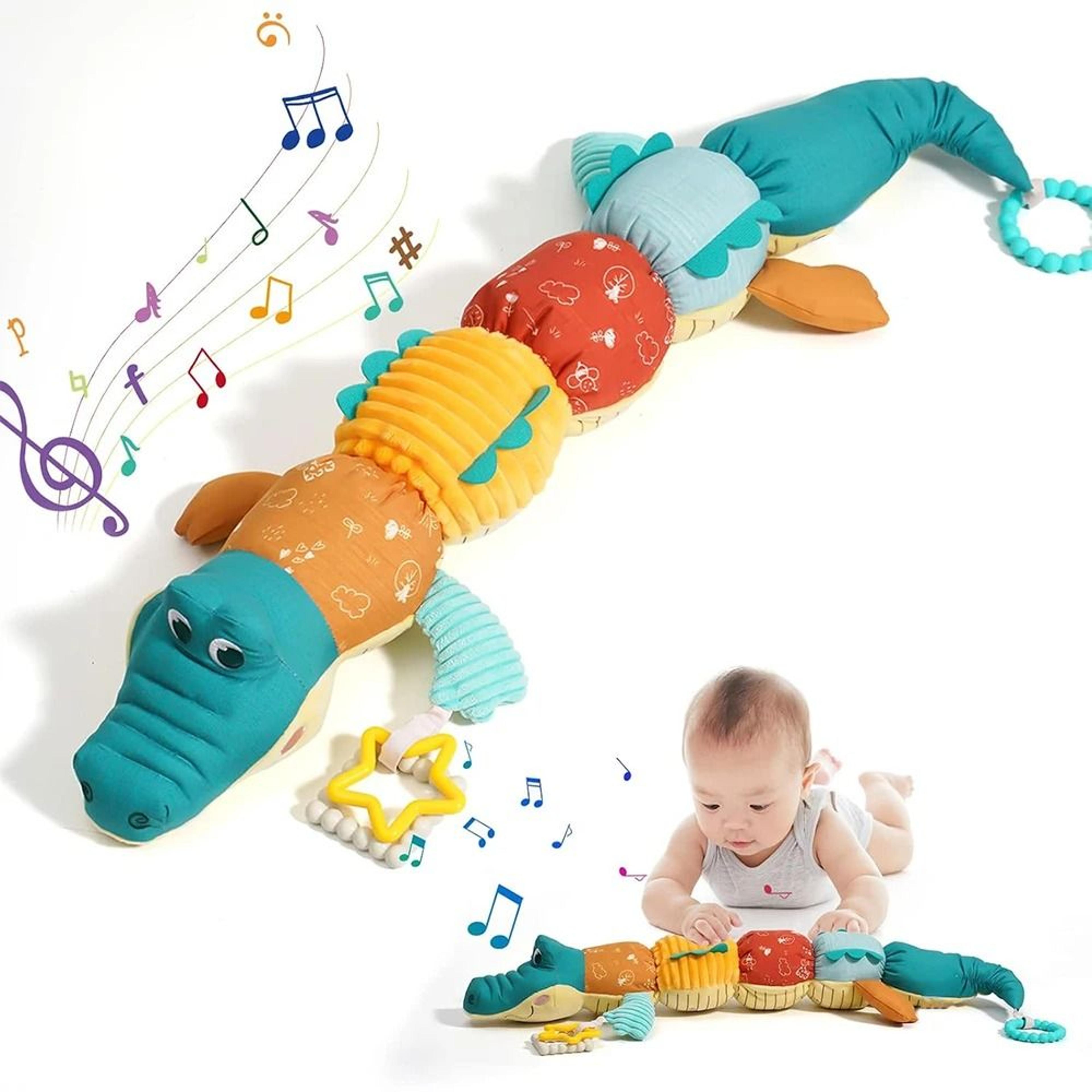 musical stuffed animal tummy time toy with ruler design