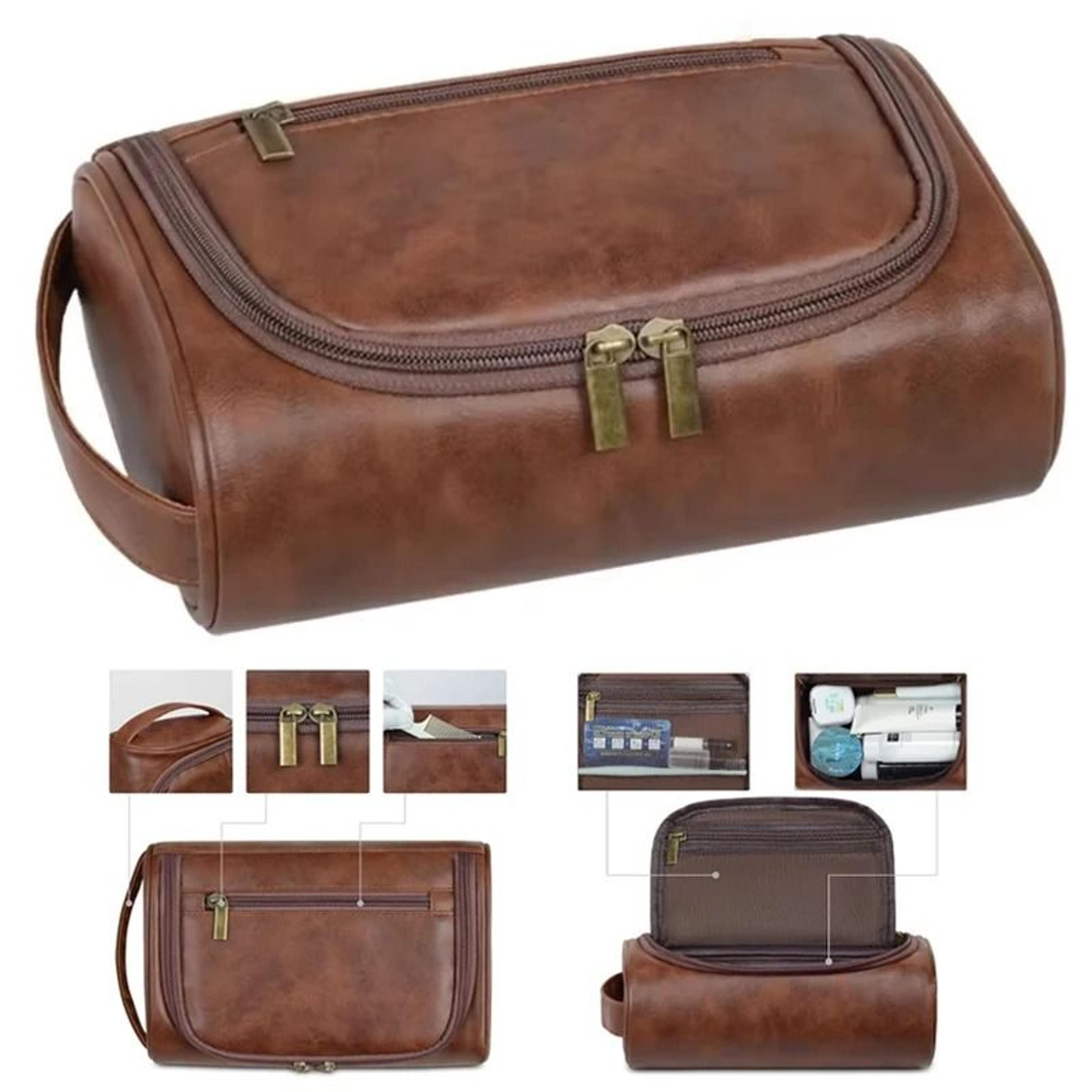 high-quality retro pu leather travel toiletry bag