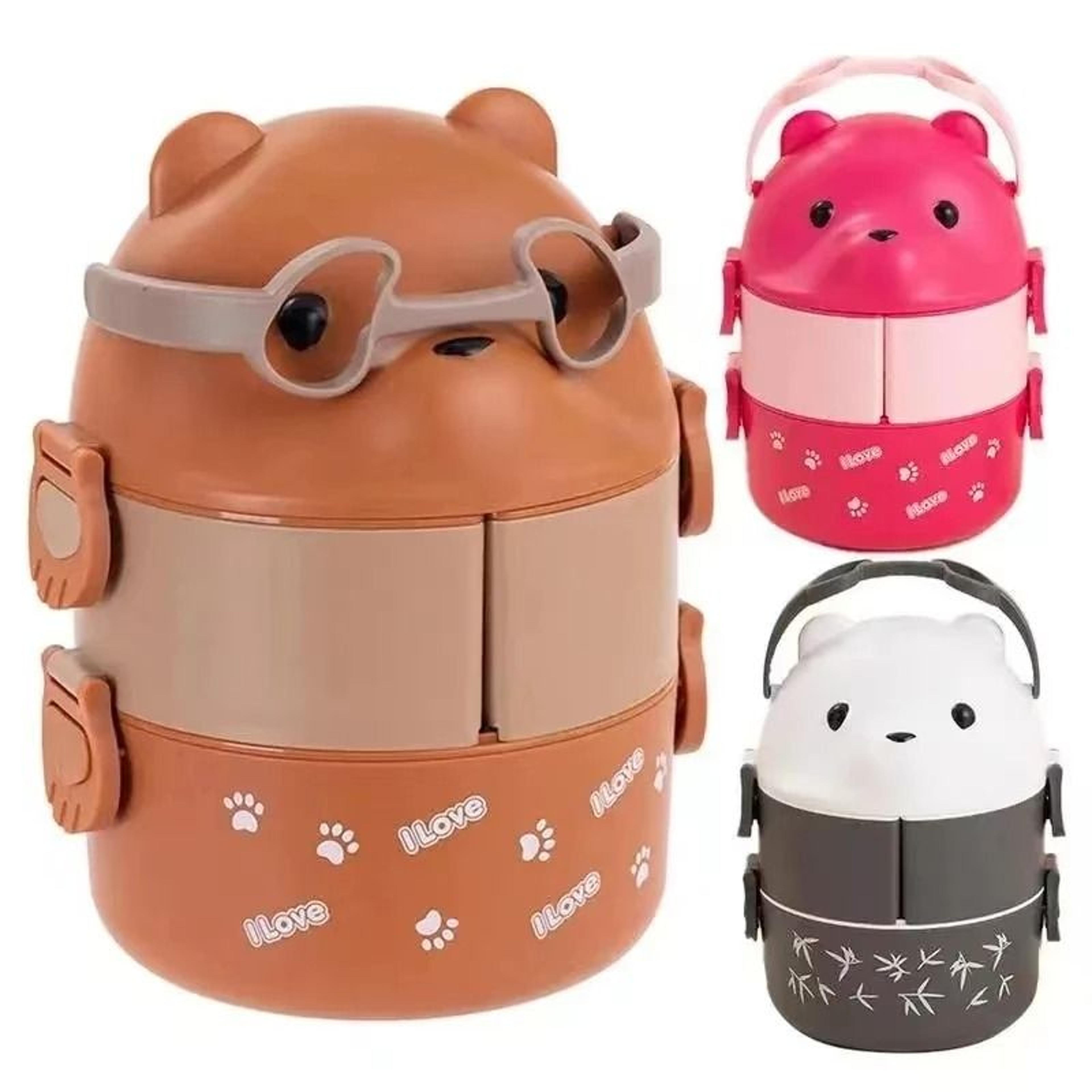 portable insulated stackable cartoon bear bento set