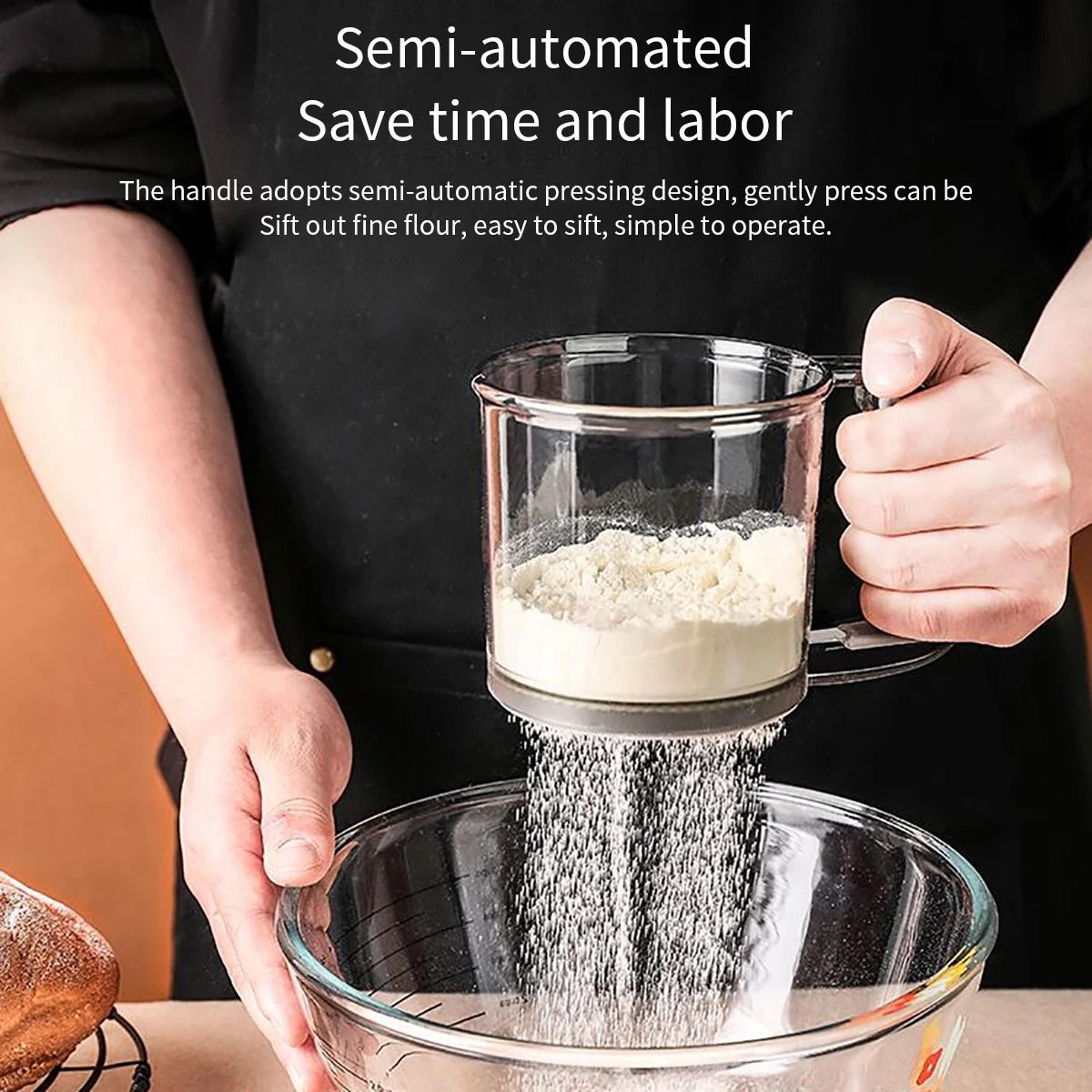 semi-automatic handheld flour sieve with capacity scale