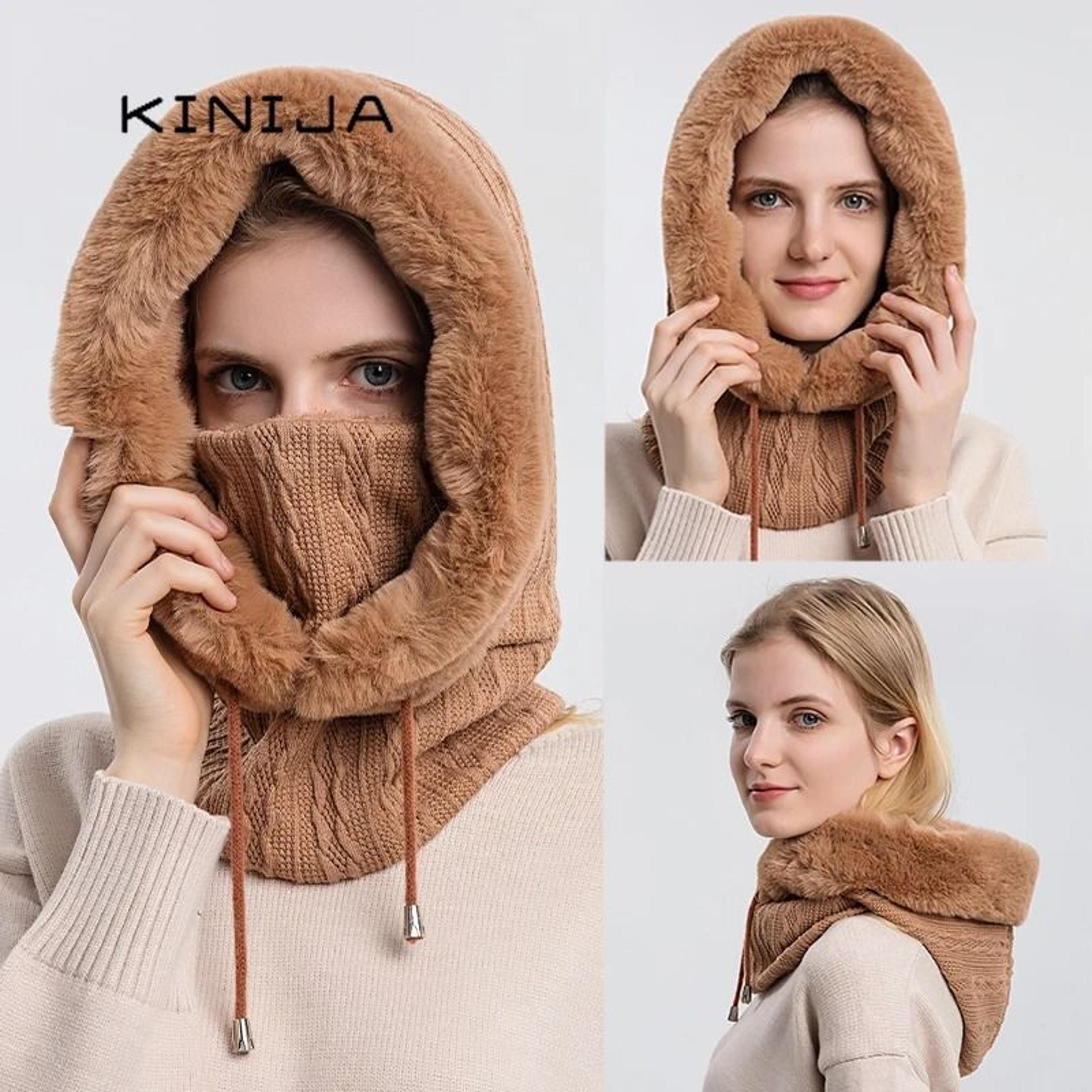 winter fur cap and mask hooded set