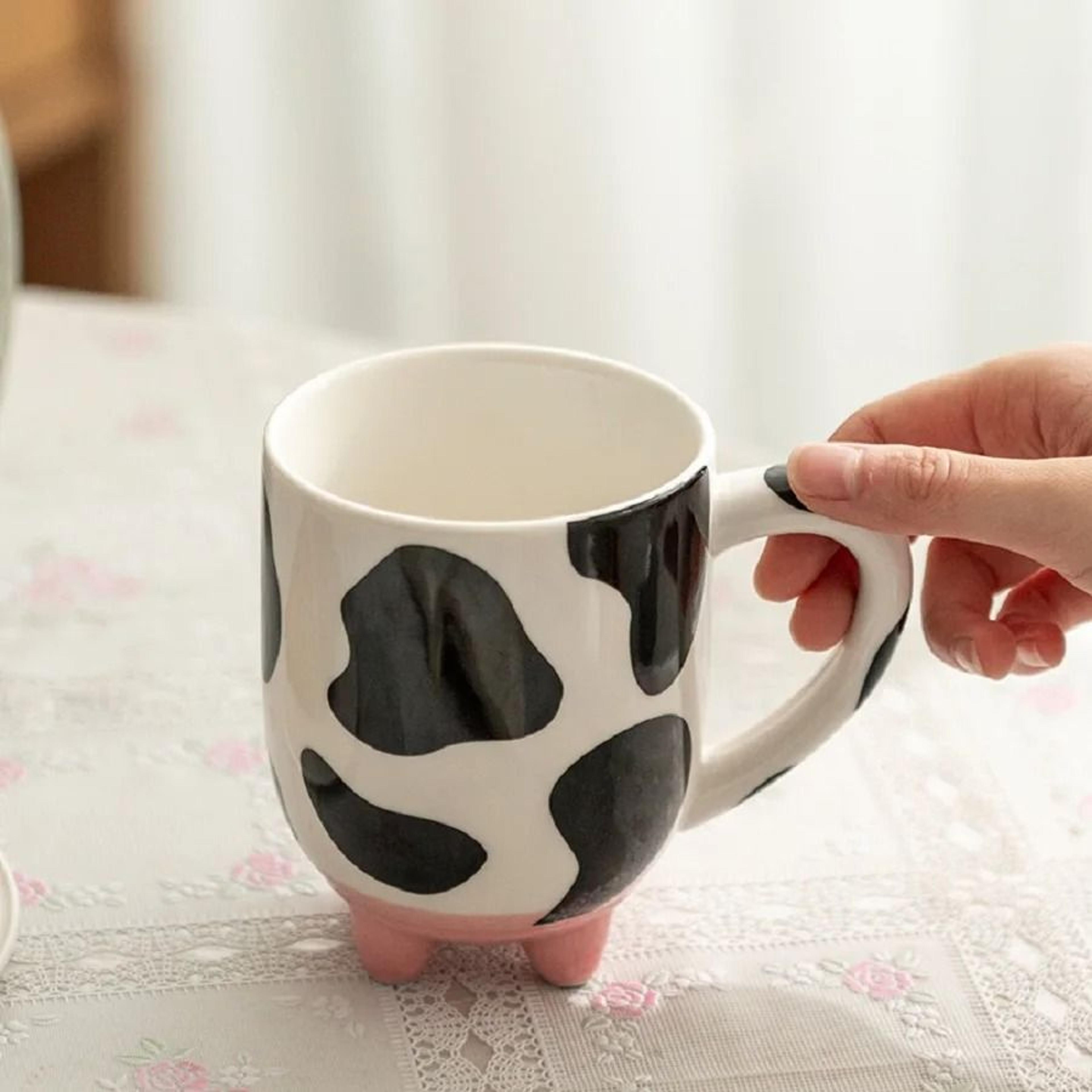 cute cow pattern ceramic footed mug