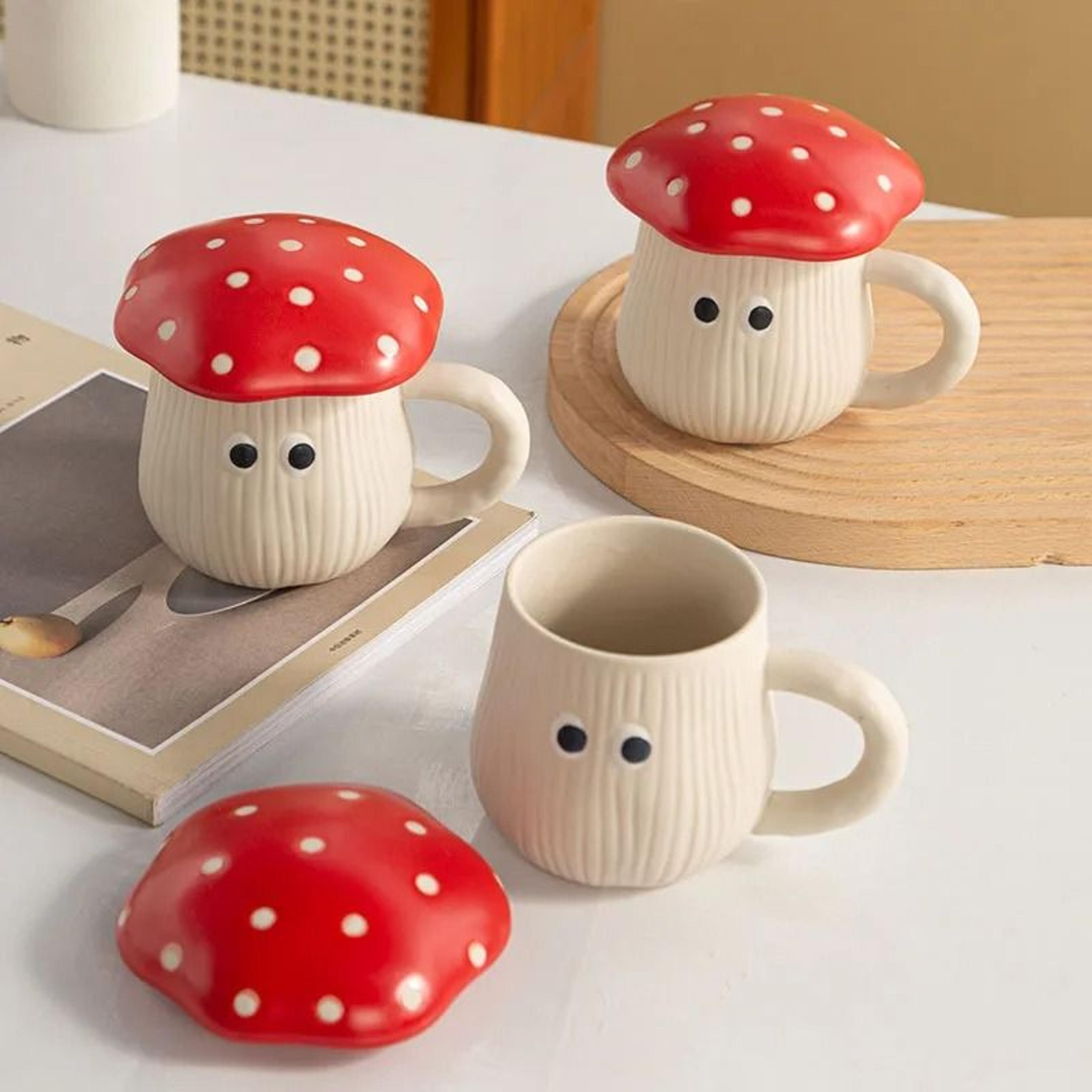 creative red mushroom ceramic mug with decorative lid