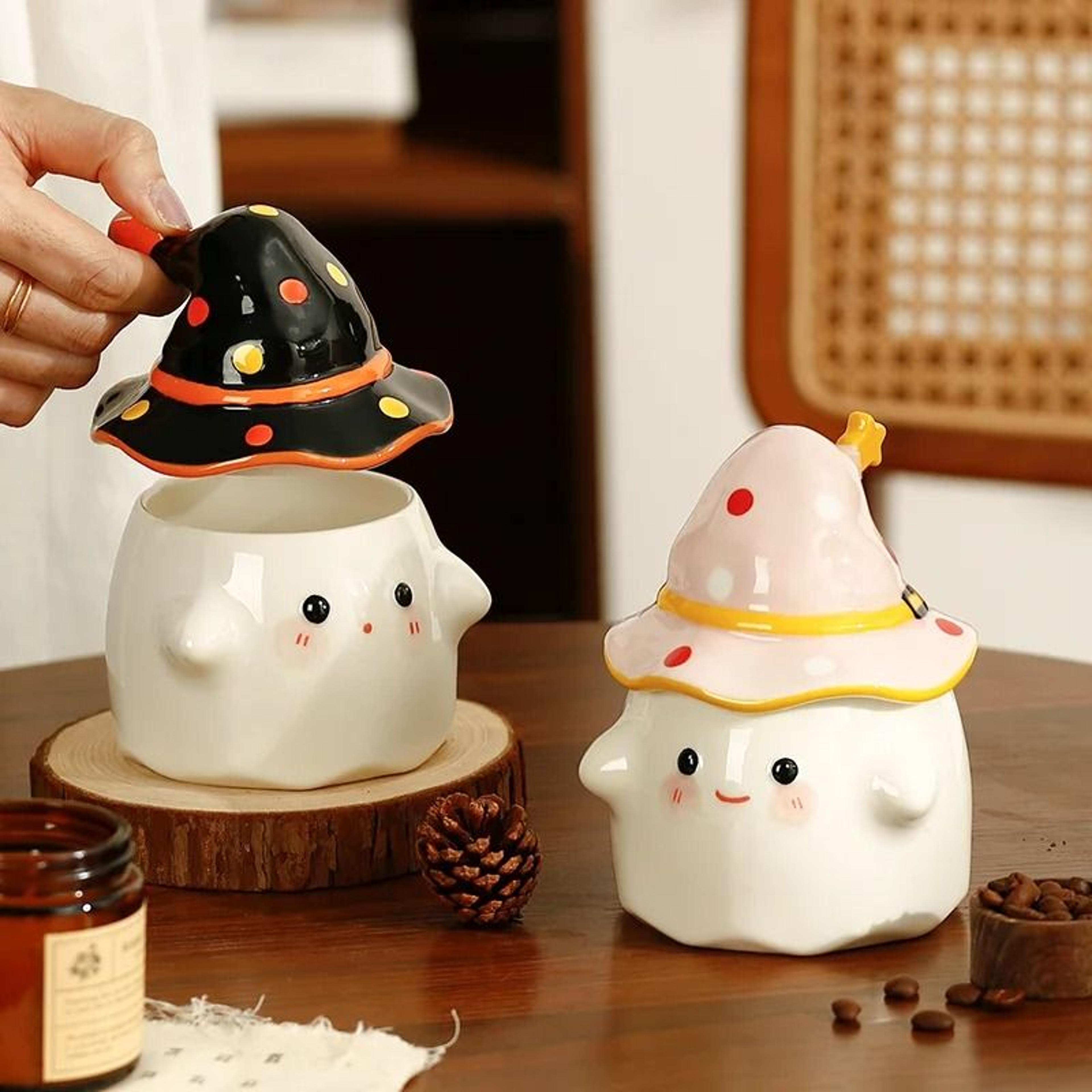 funny ghost ceramic mug with magic party lid