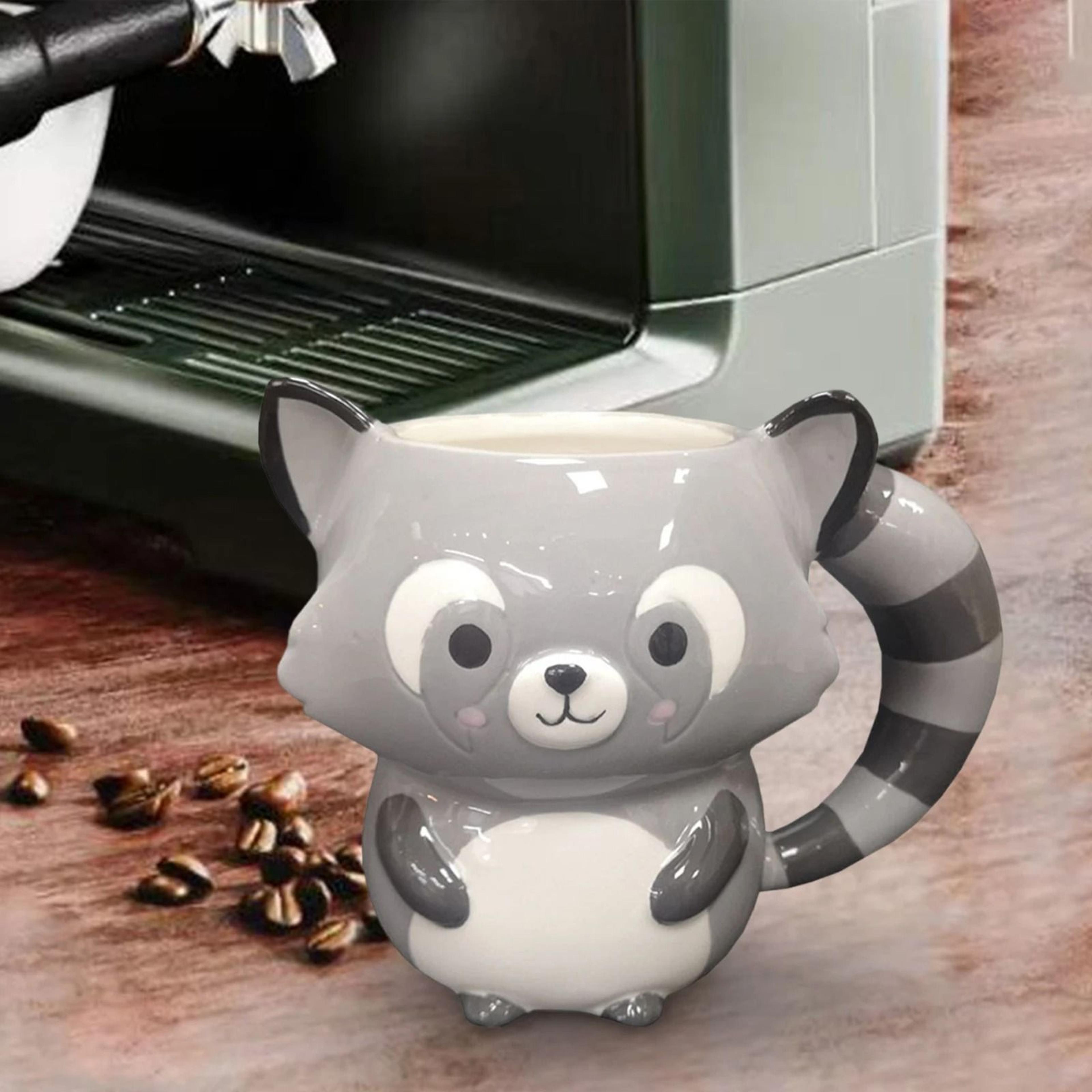 childrens cartoon ceramic mug with bear and raccoon designs