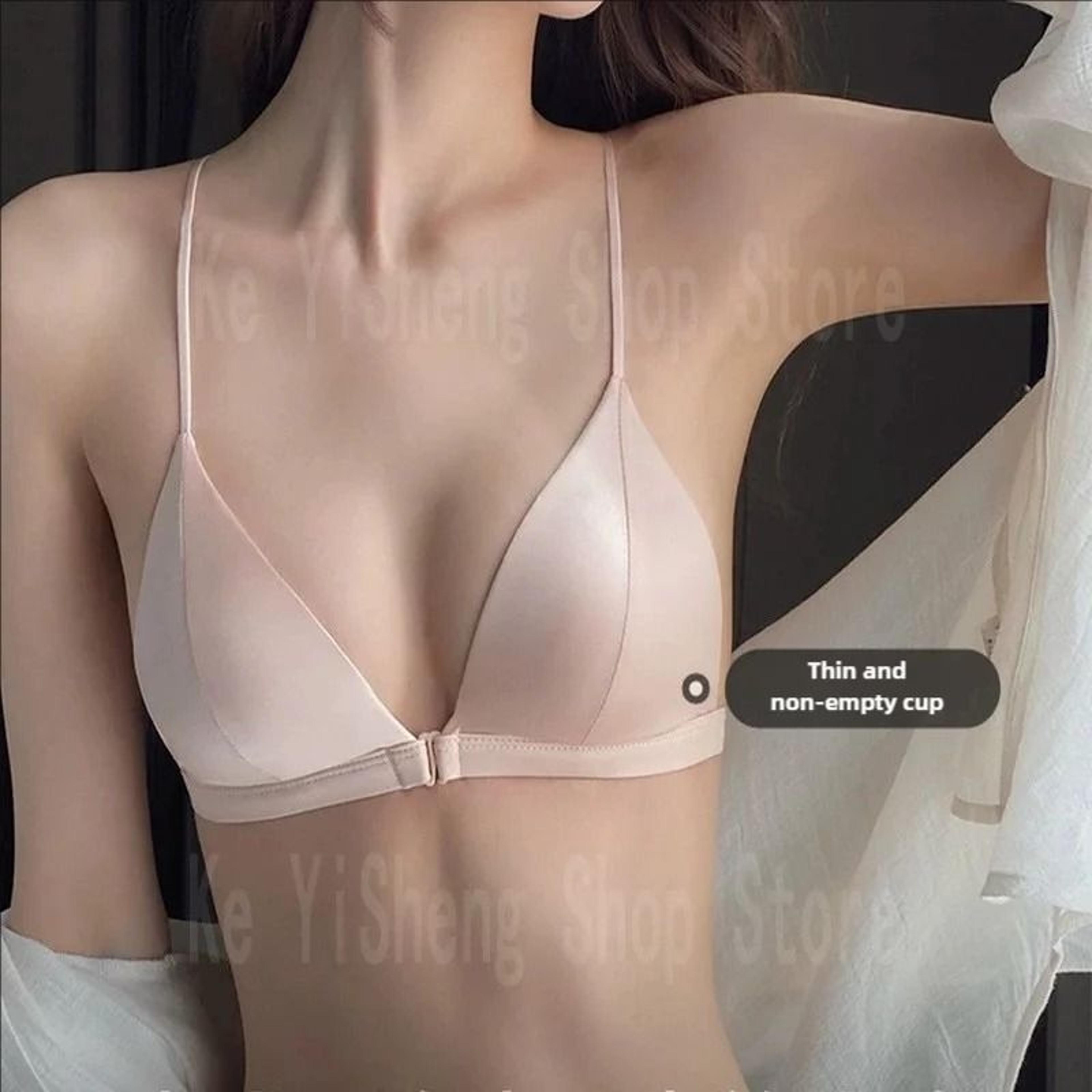 sexy front buckle wireless bikini bralette with thin straps and beauty back