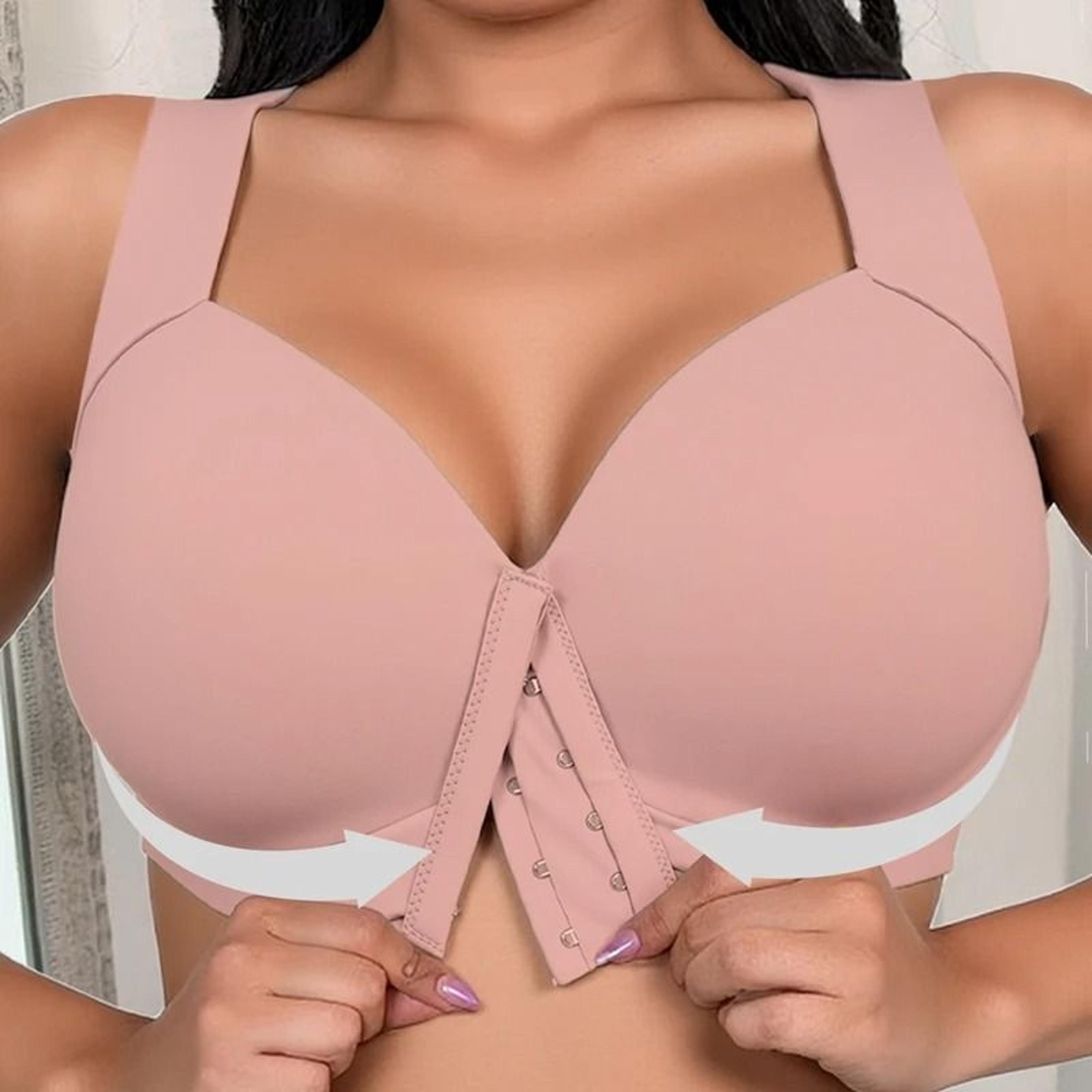 large size seamless front button fixed cup breast-shrinking bra