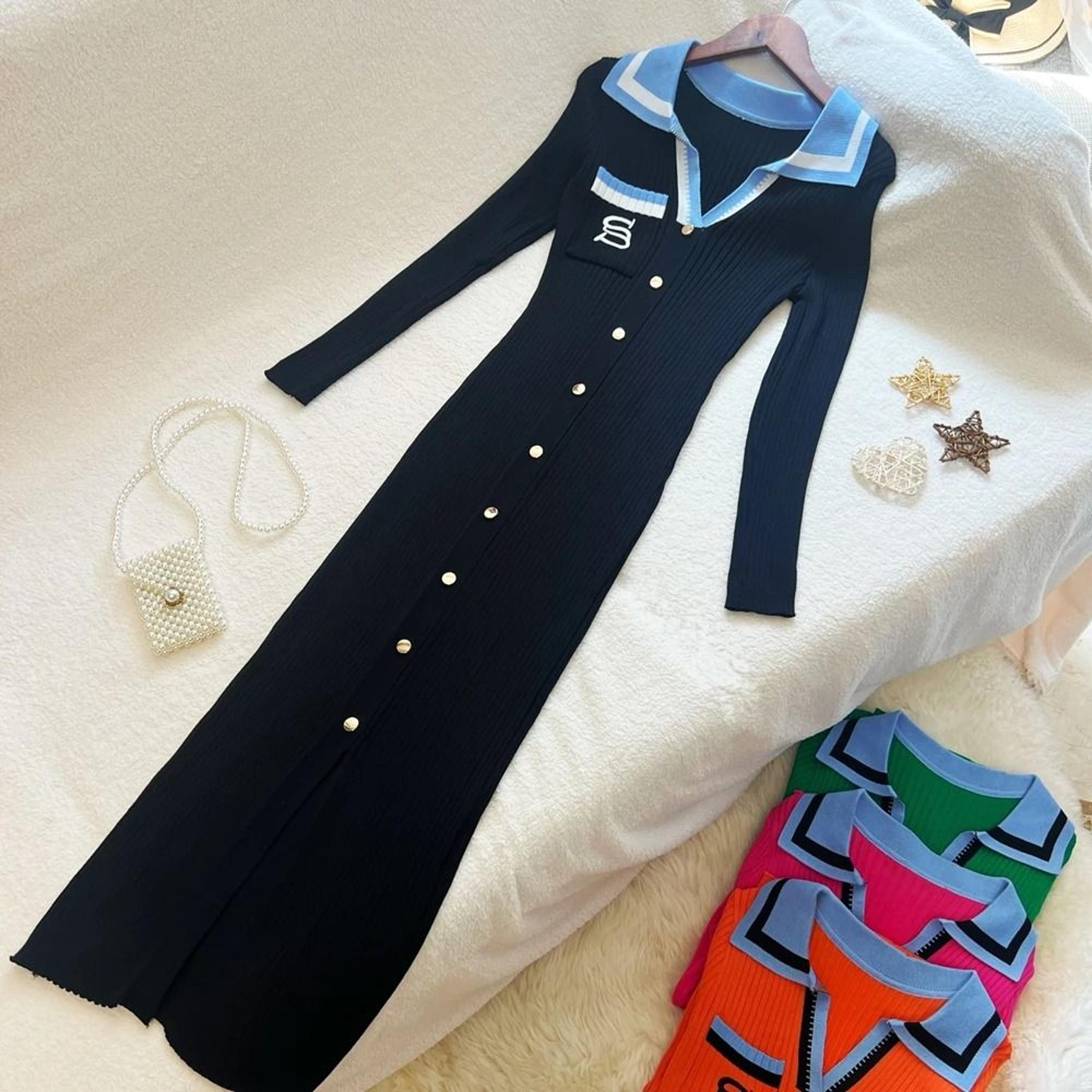 yuoomuoo women autumn winter y2k embroidery slim elastic long sweater dress elegant office vestido
