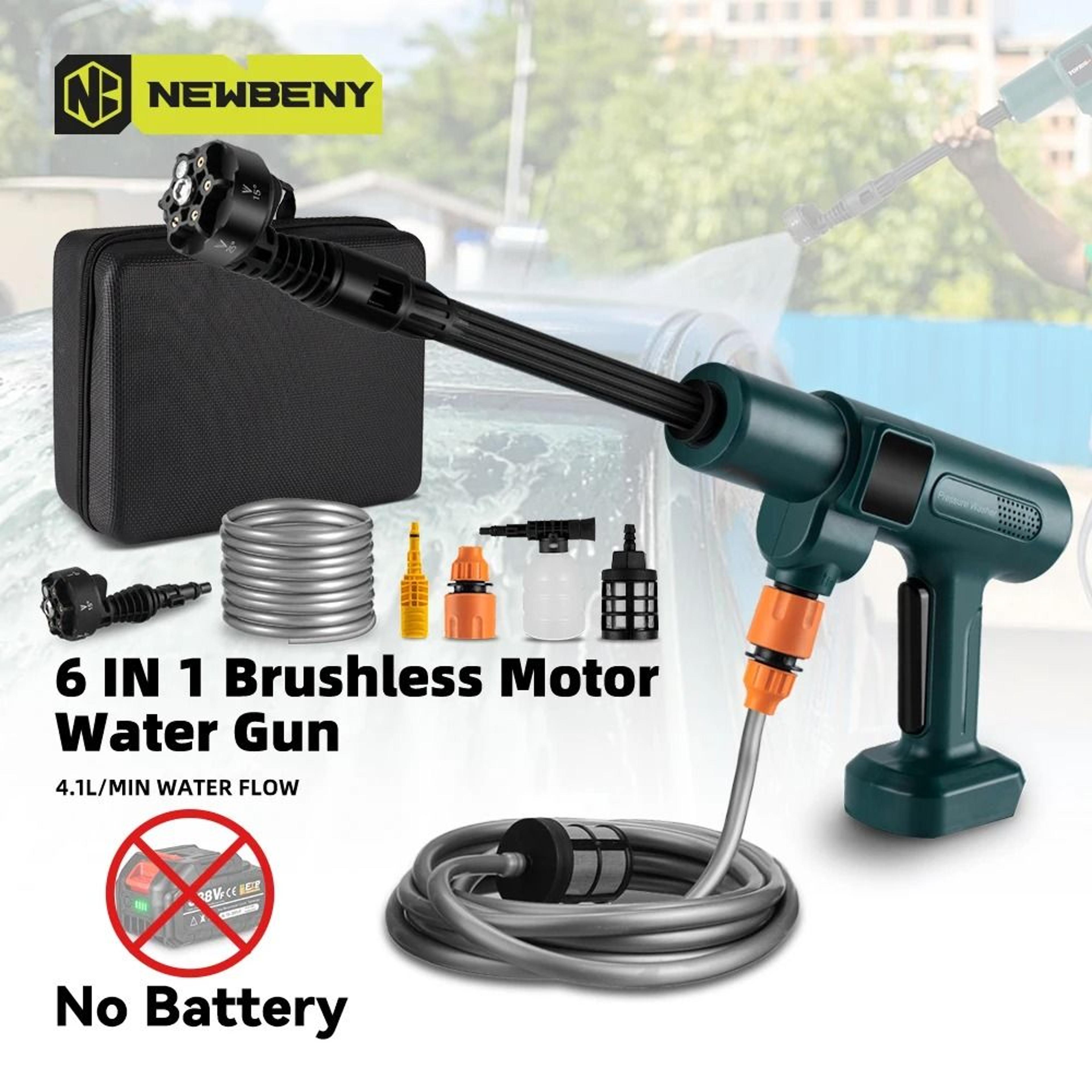 newbeny 200bar brushless high pressure car washer – 3500w electric water spray gun for makita battery
