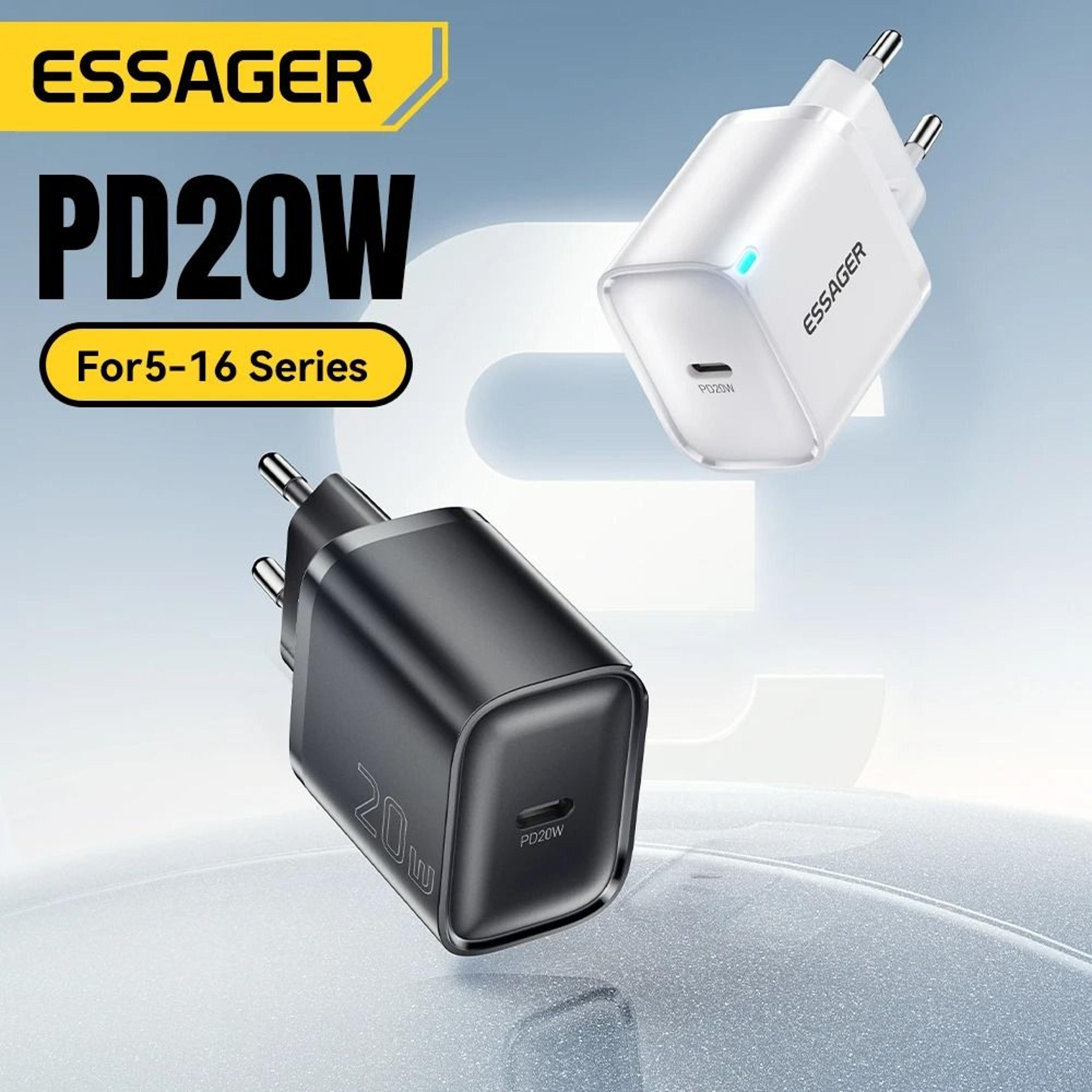 essager mini 20w usb type-c pd fast charger – quick charge 3.0 for iphone 16, 15, 14 pro & samsung