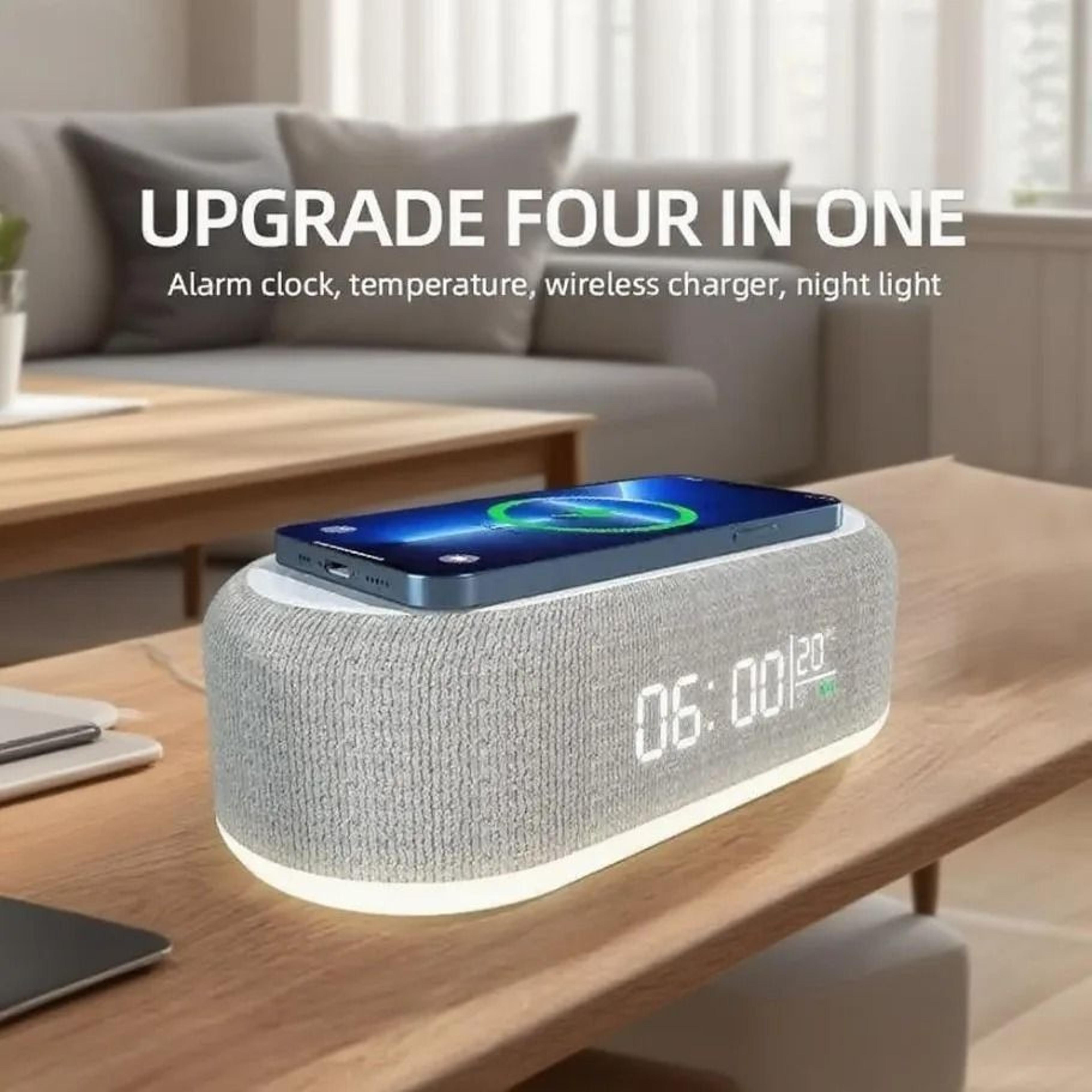 intelligent alarm clock wireless charger – 15w fast charging station with bedroom lamp, night light & desktop thermomete