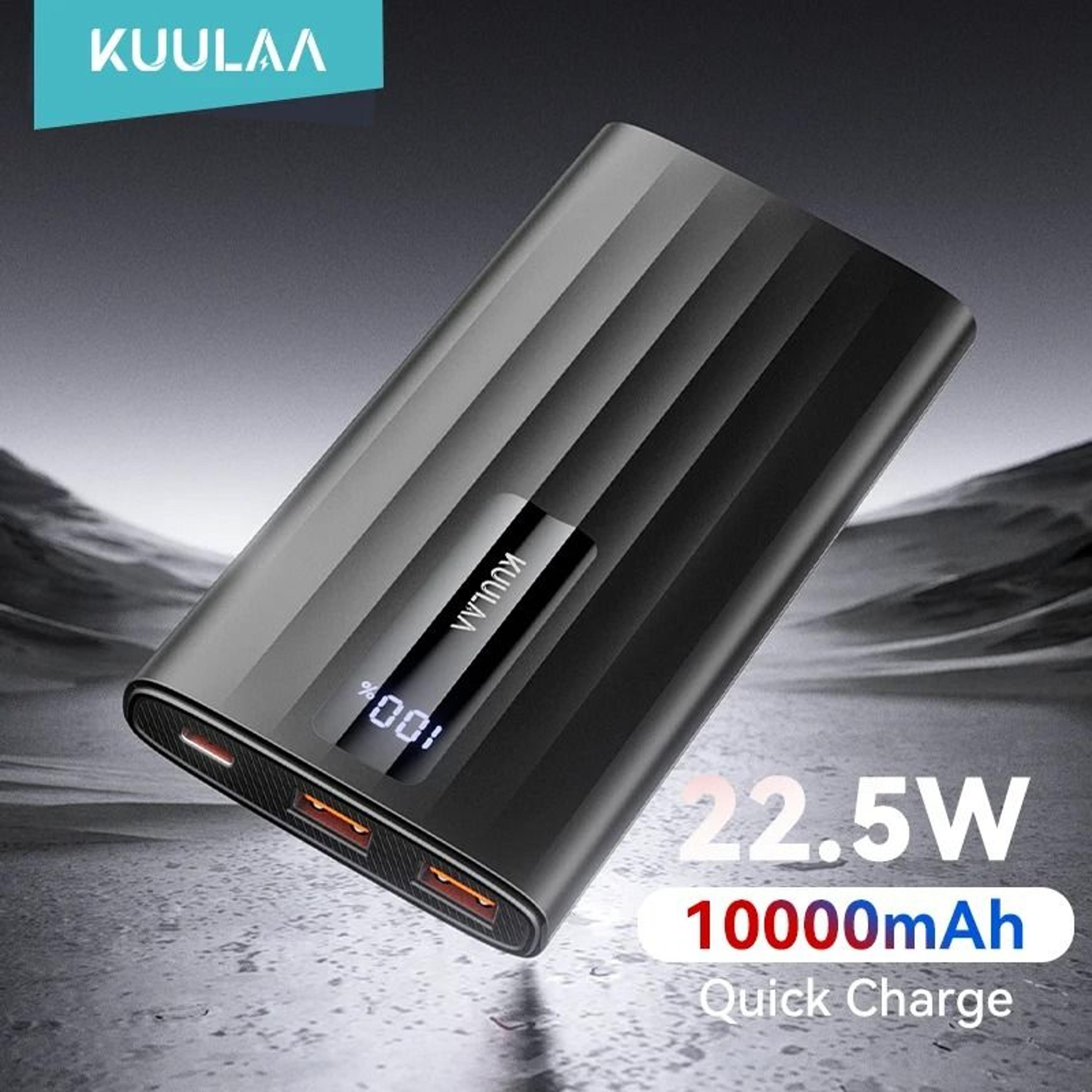kuulaa 10000mah power bank – 22.5w pd fast charging portable charger for iphone 15, 14, 13 & samsung