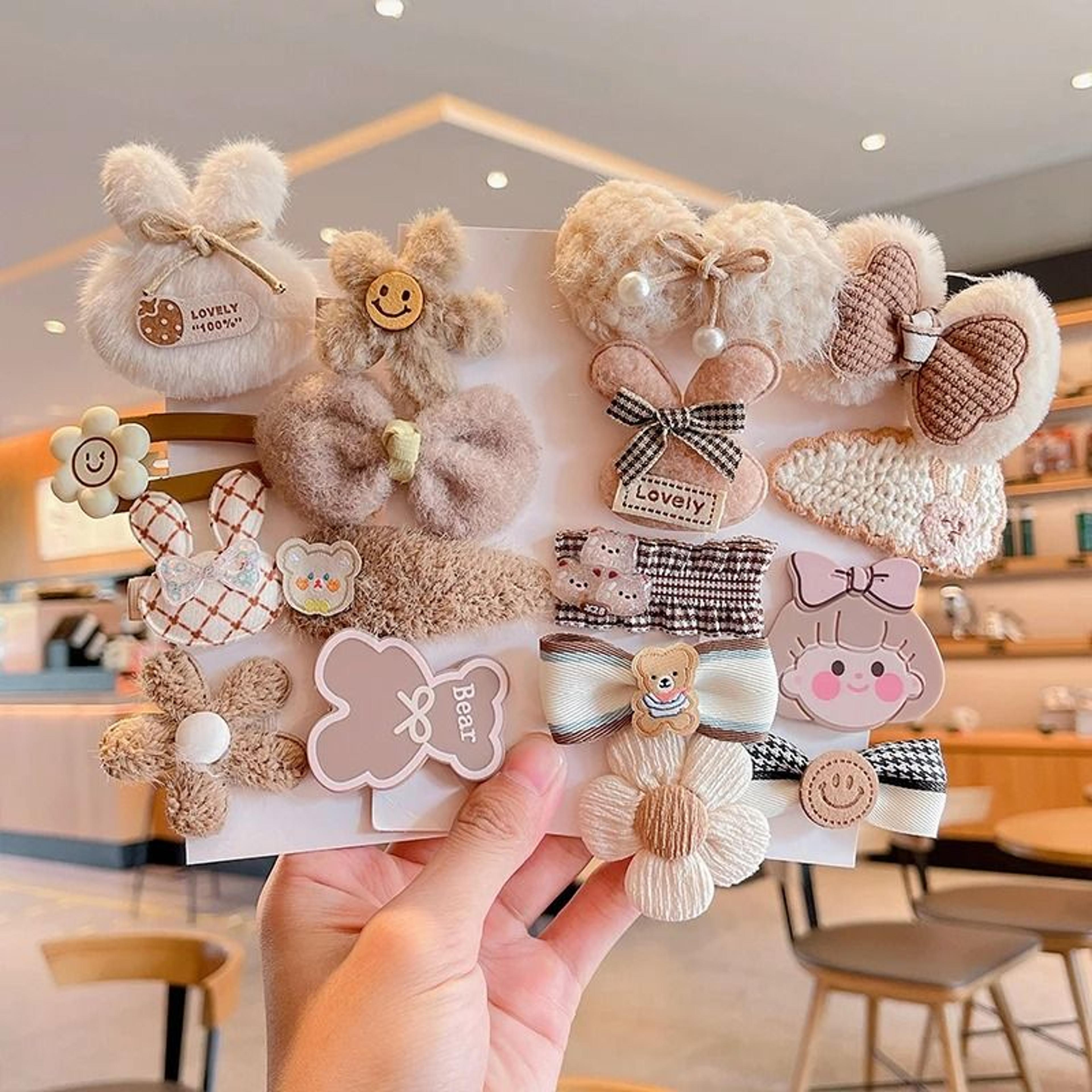 4/8-piece childrens cute plush hair clip set – sweet cartoon flower & bow barrettes for girls