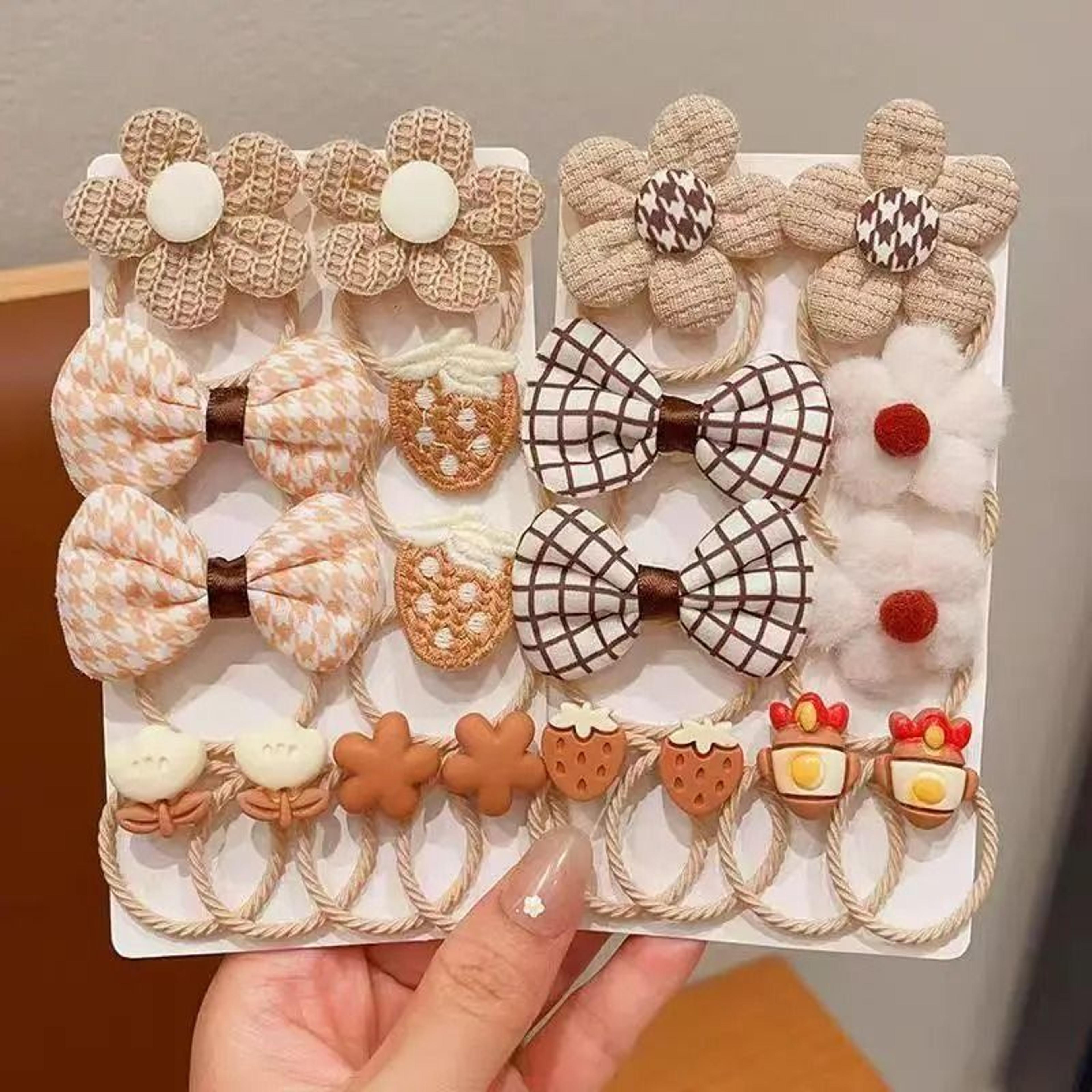 cute milk coffee series hair rope – aesthetic bow headband and high-elastic rubber bands for little girls