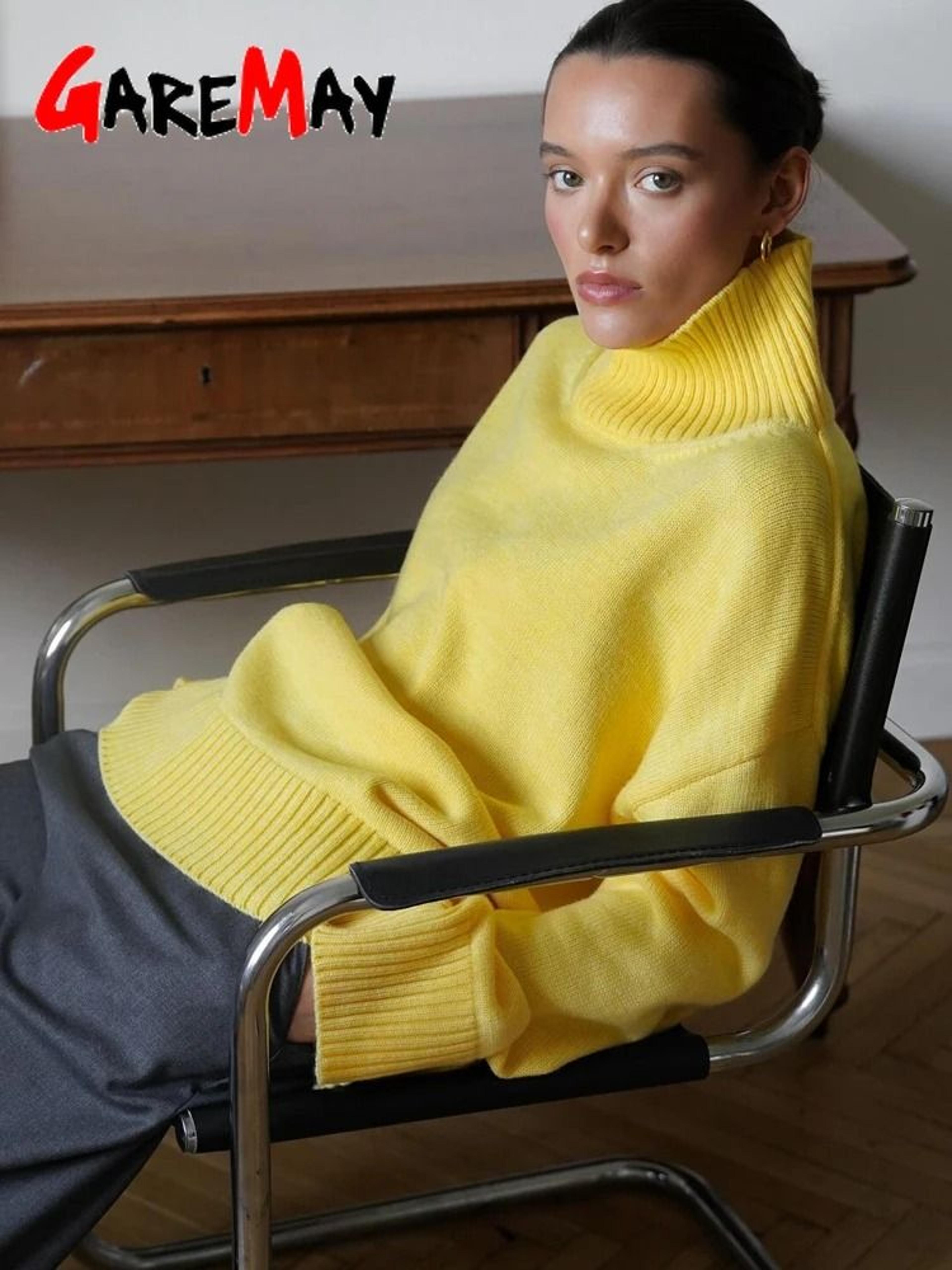 autumn oversized high-collar knitted sweater – vintage soft pullover for winter warmth