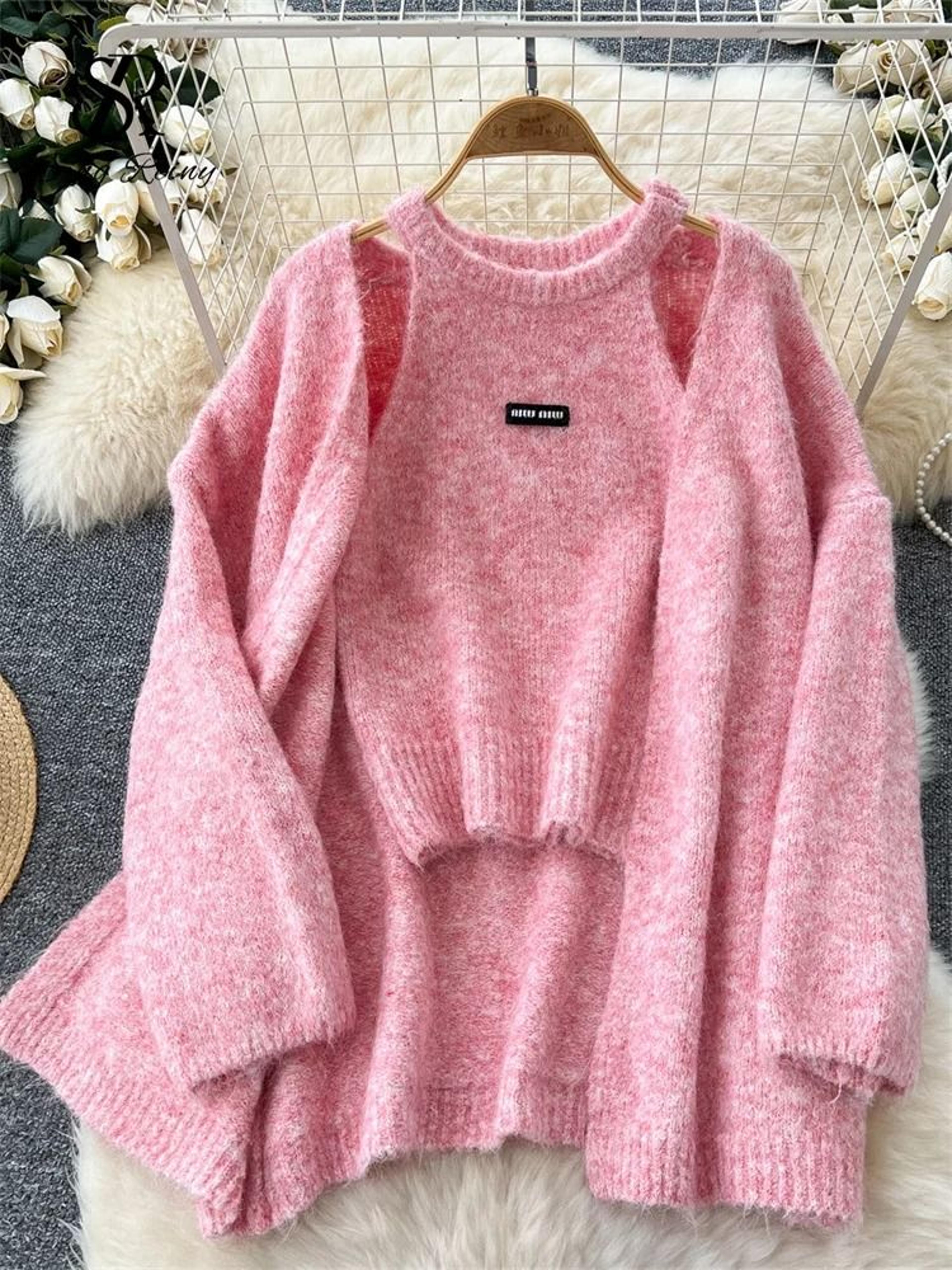 singreiny fashion solid cashmere 2-piece set – loose warm cardigan & sleeveless knitting tank top