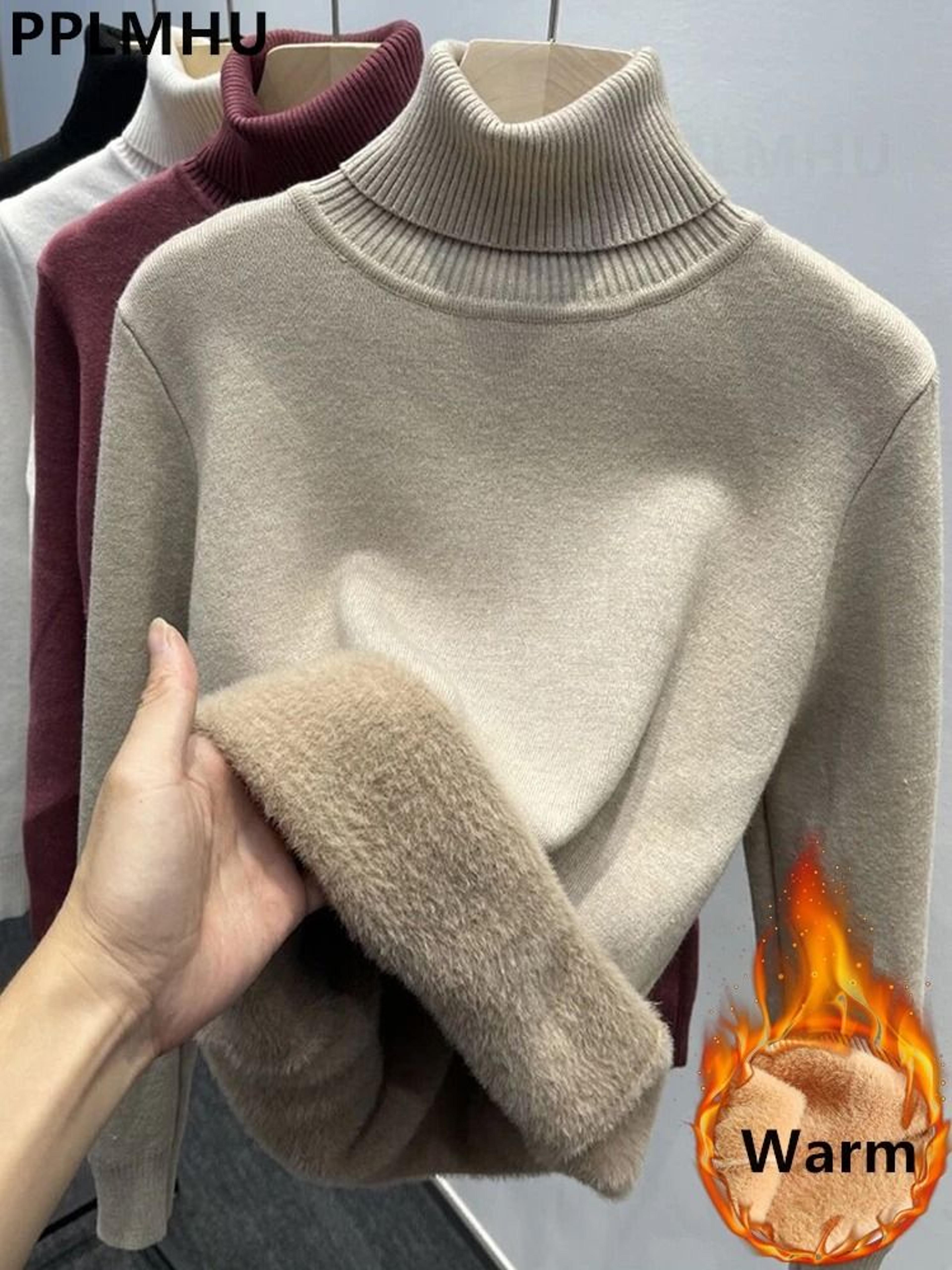 thicken velvet turtleneck sweater – korean fashion lined warm knitted pullover & winter jersey jumper