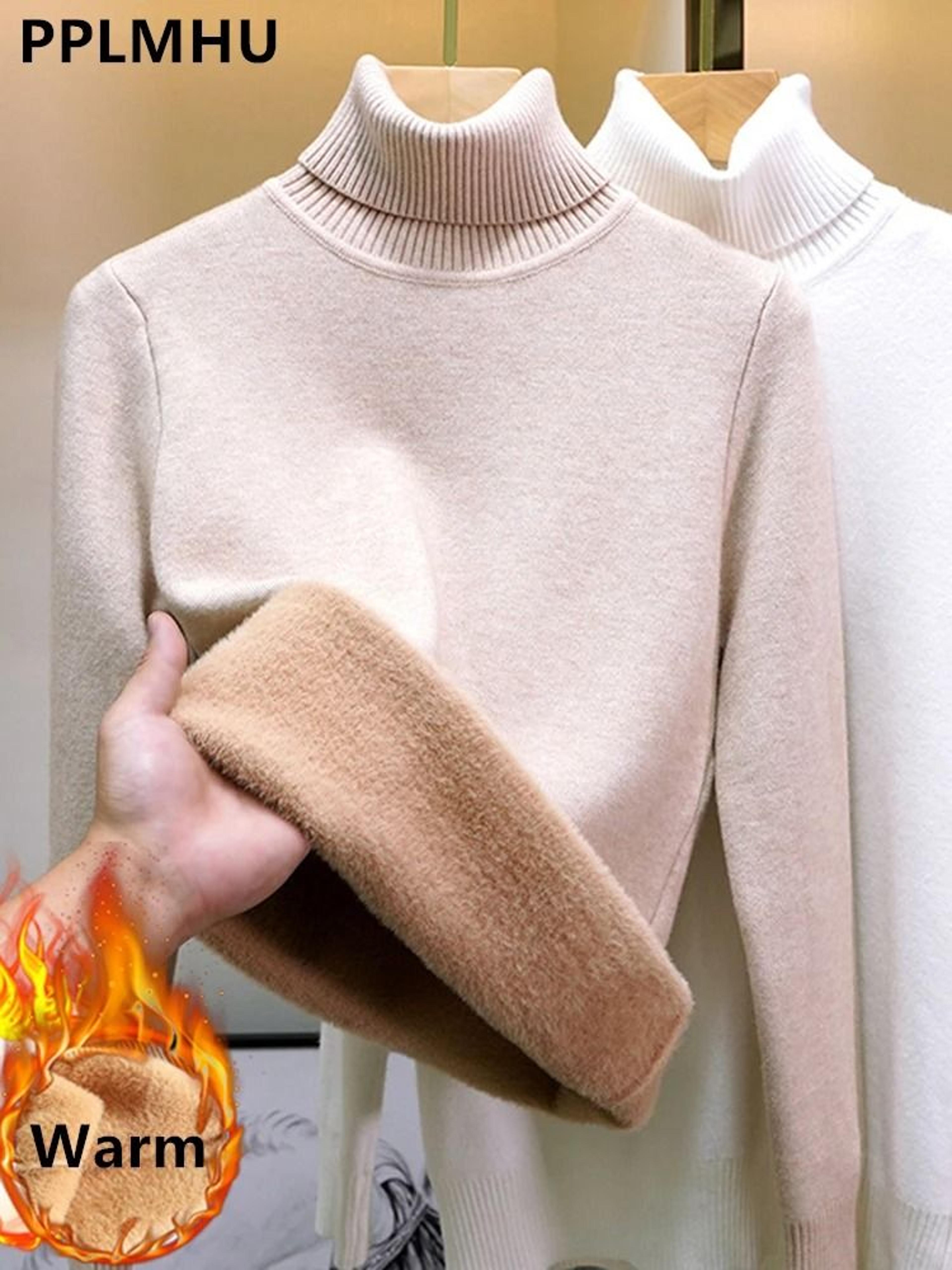 elegant thicken velvet-lined turtleneck sweater – slim knit pullover & warm winter jumper
