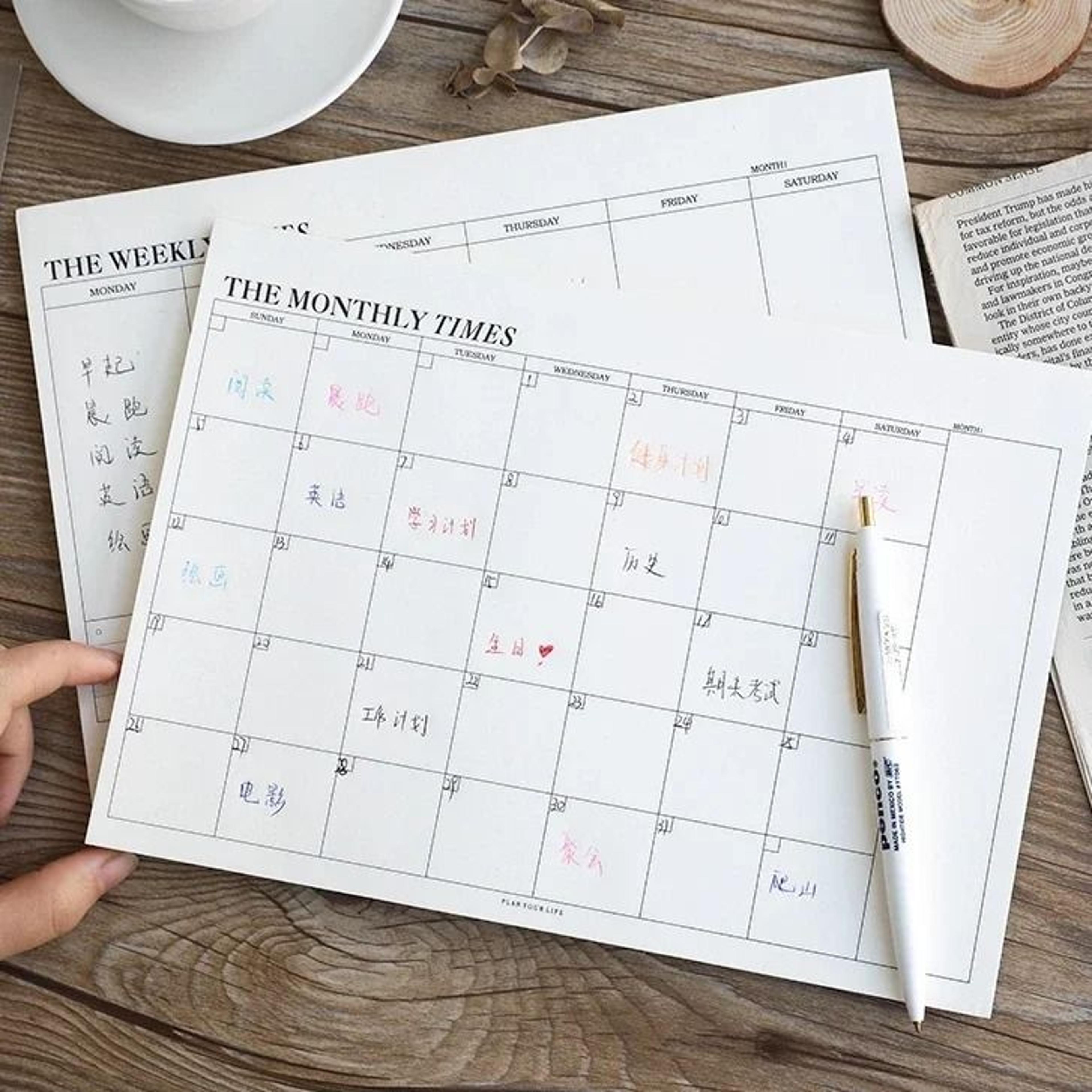weekly & monthly undated agenda notebook – professional study planner & korean stationery for office and school