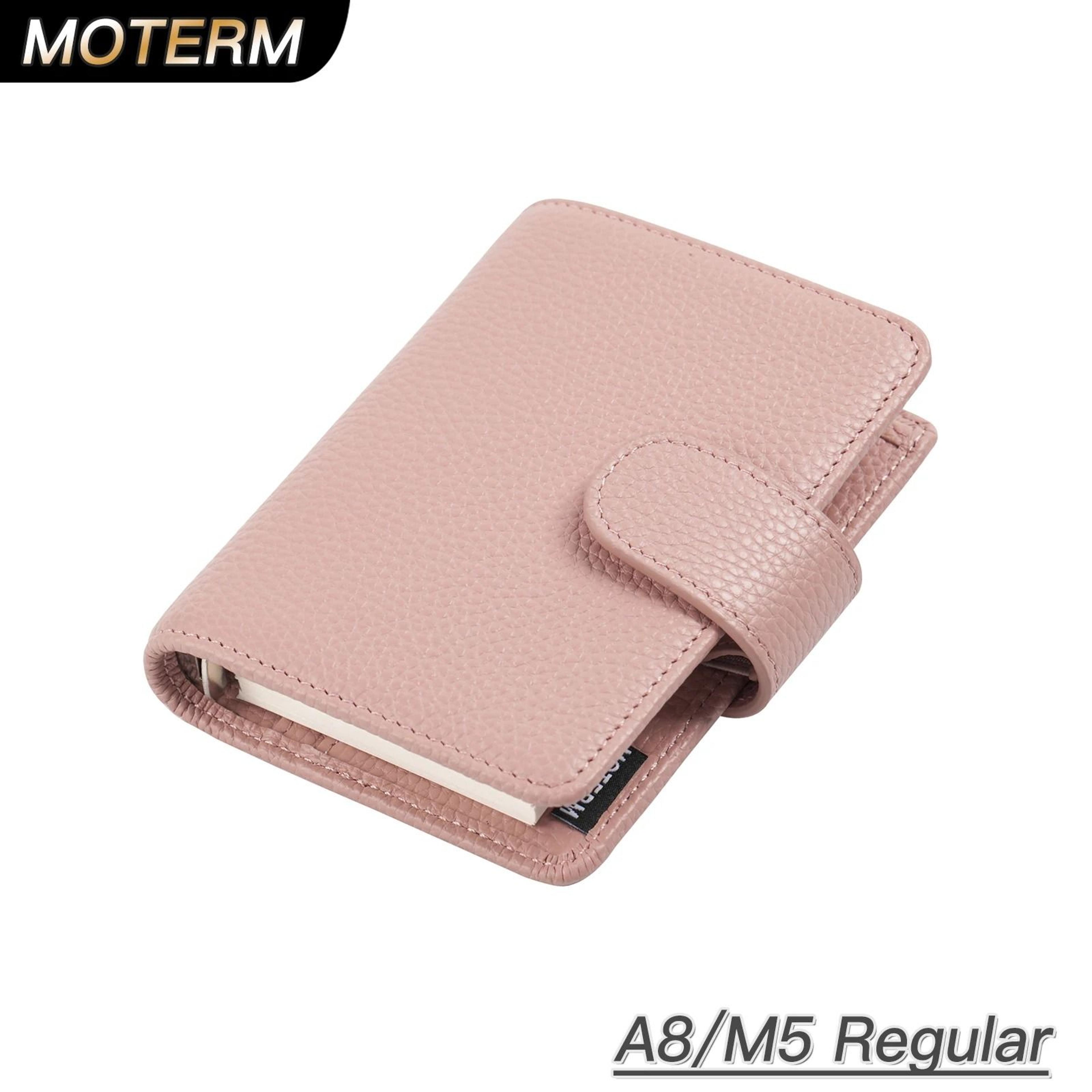 moterm m5 / a8 mini rings planner – pebbled grain cowhide 5-hole leather organizer & pocket journey diary