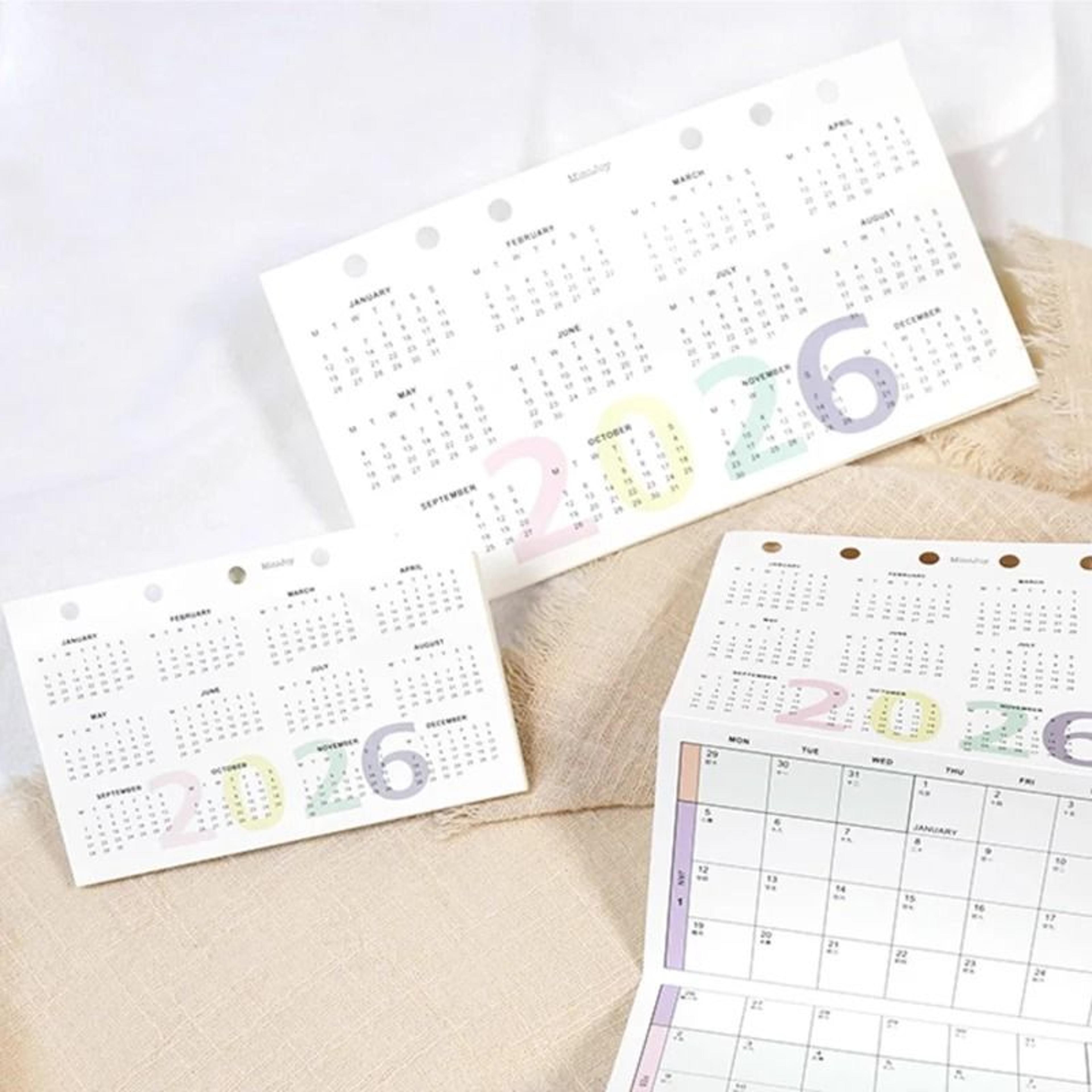 fromthenon 2026 colorful yearly & monthly planner refills – 8-fold 6-hole loose leaf paper for a6, a7, and m5 binders
