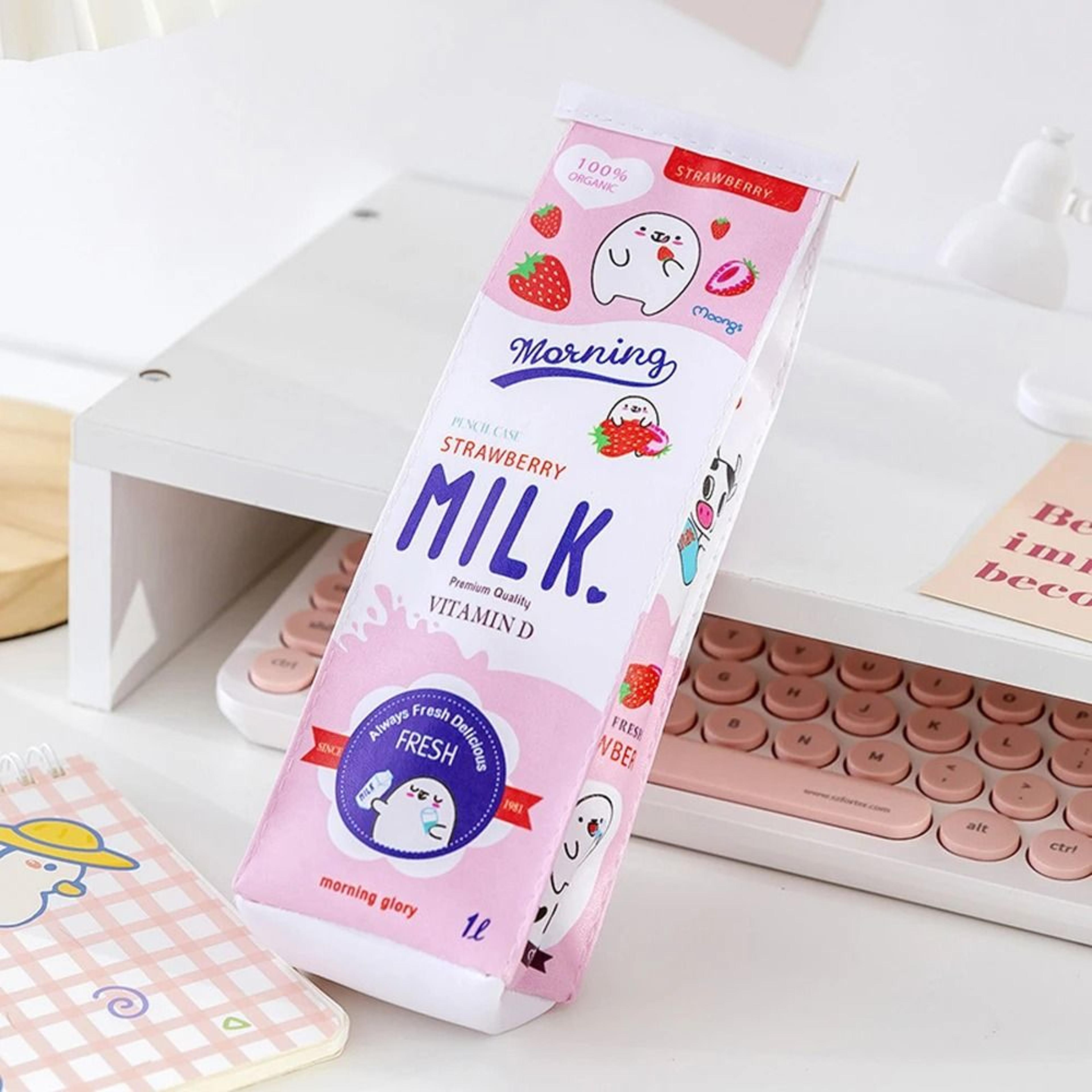creative cartoon milk box pencil case – unusual korean style cute school supply bag for girls and boys