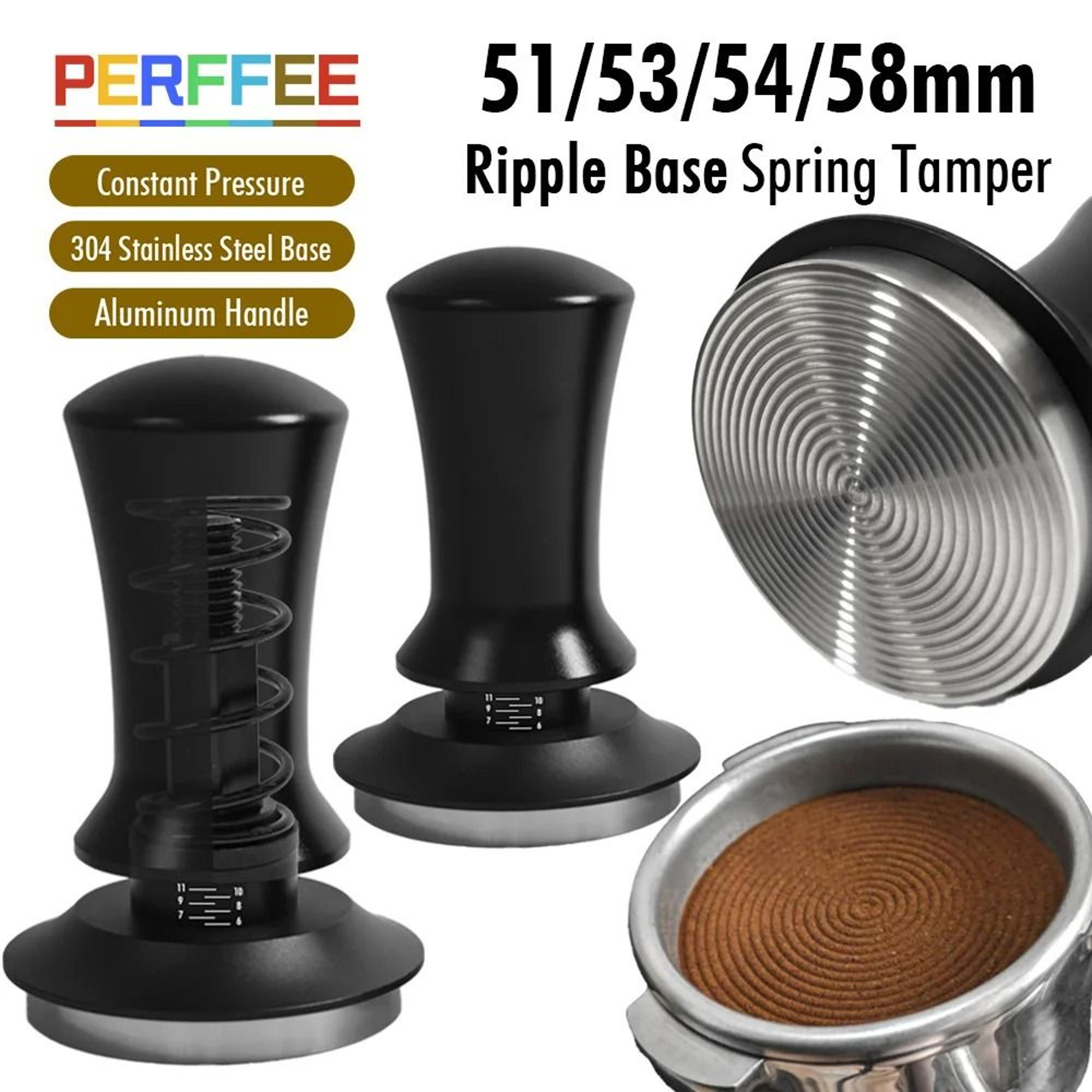 precision ripple base espresso tamper – calibrated spring-loaded constant pressure leveling tool (51/54/58mm)