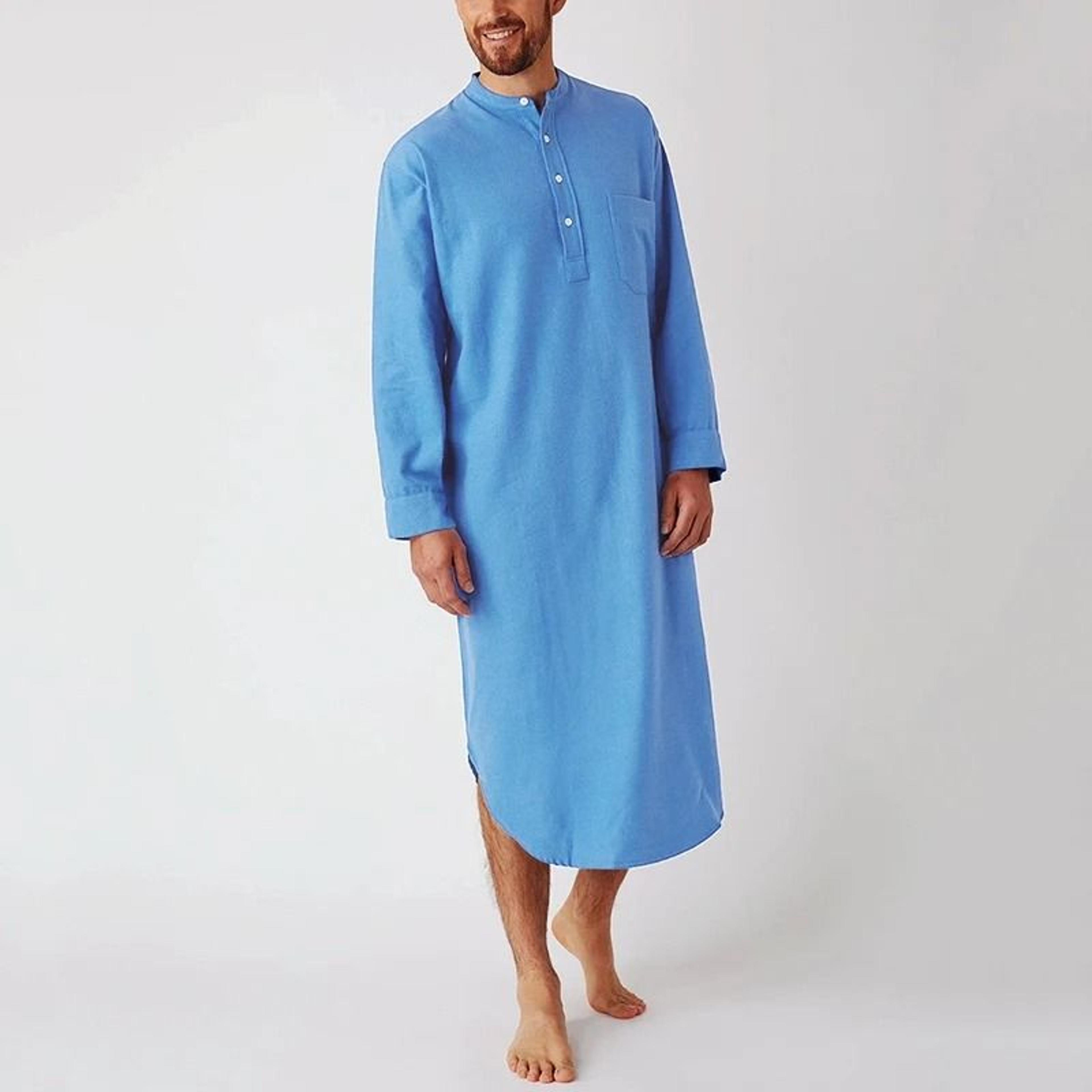 mens button-down stand collar robe – professional long sleeve nightgown & fashionable loose home wear