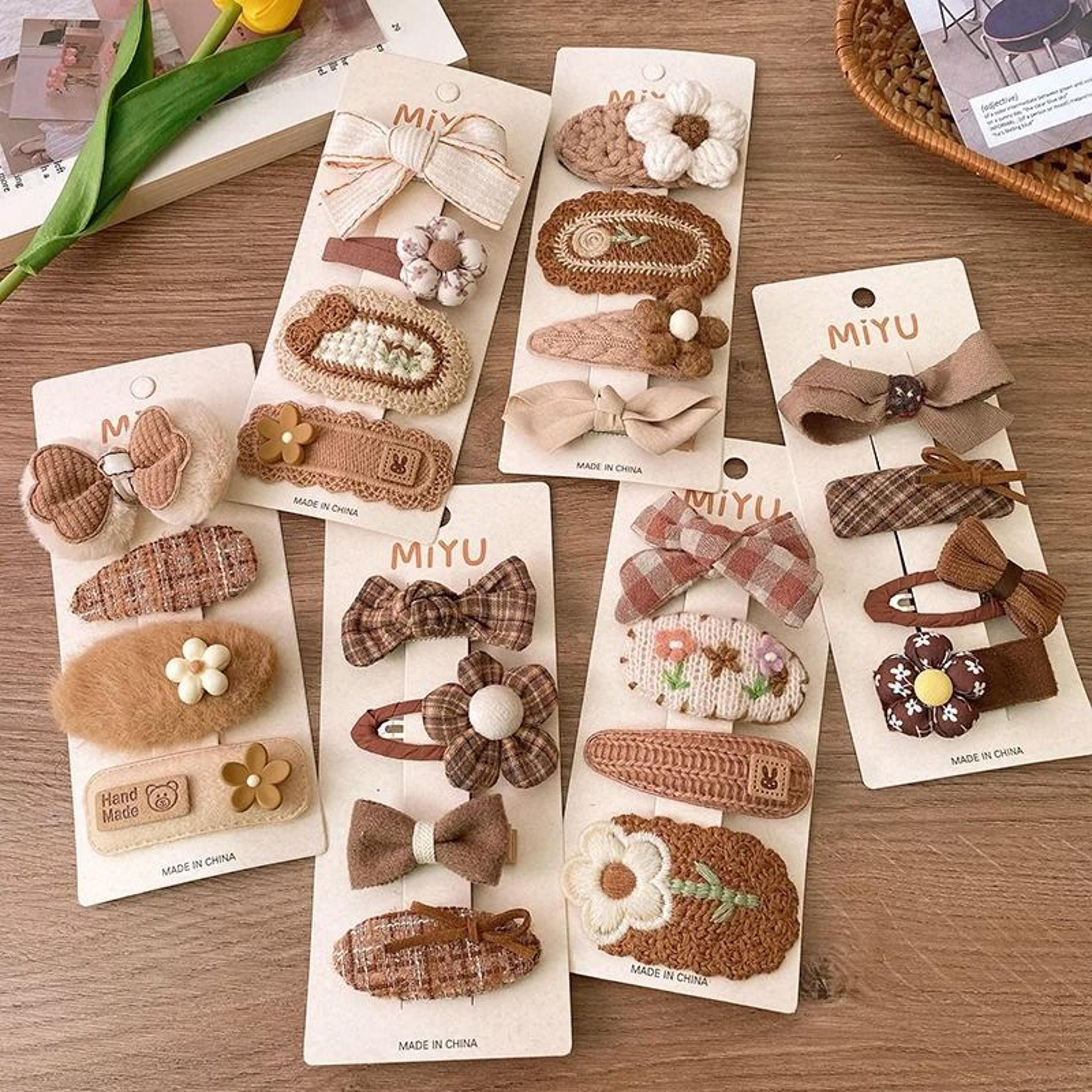 korean coffee warm series knit hair clips – basic snap barrettes for babies & girls (wool knit bb clips)
