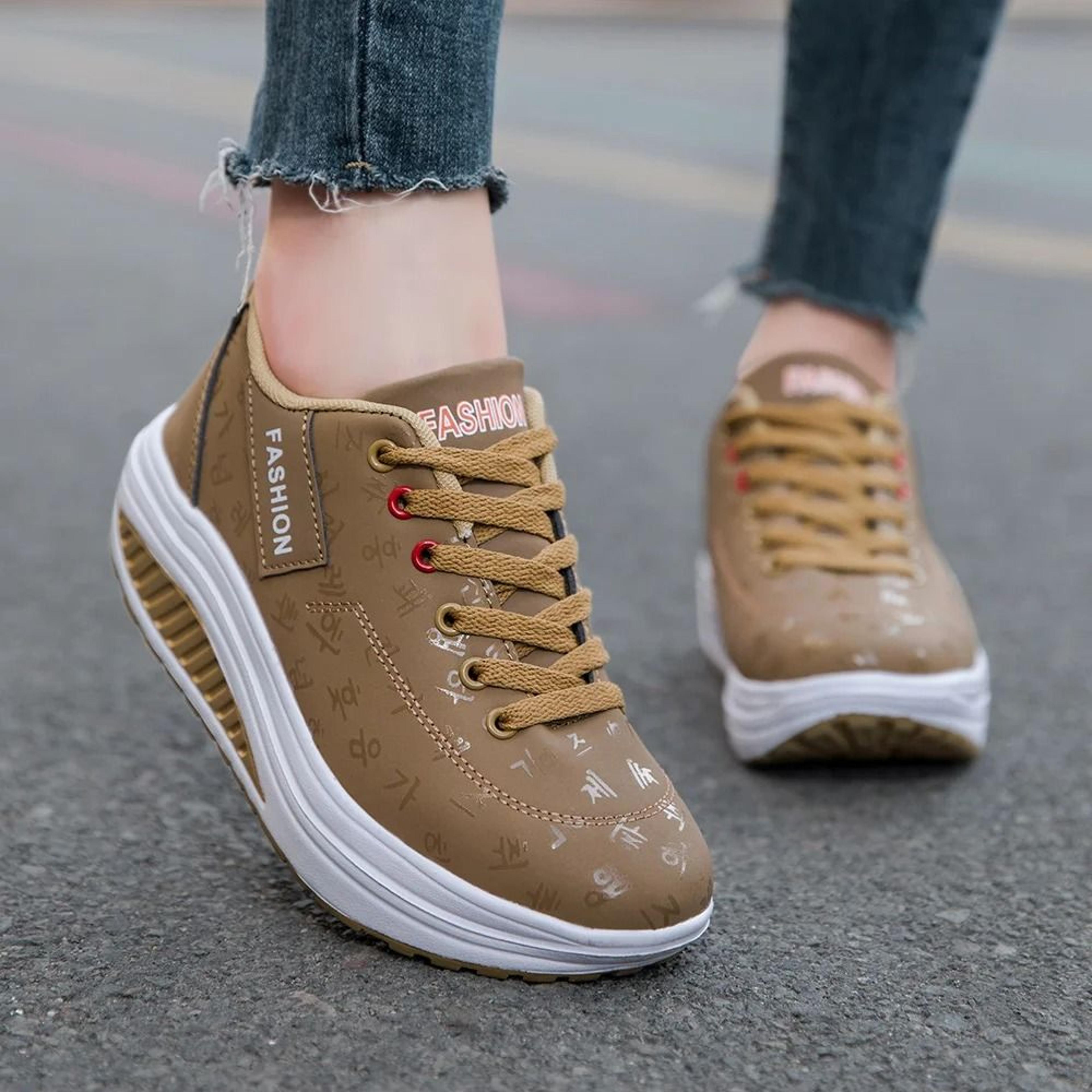 ladies casual wedge sneakers – high-performance breathable thick sole sports shoes