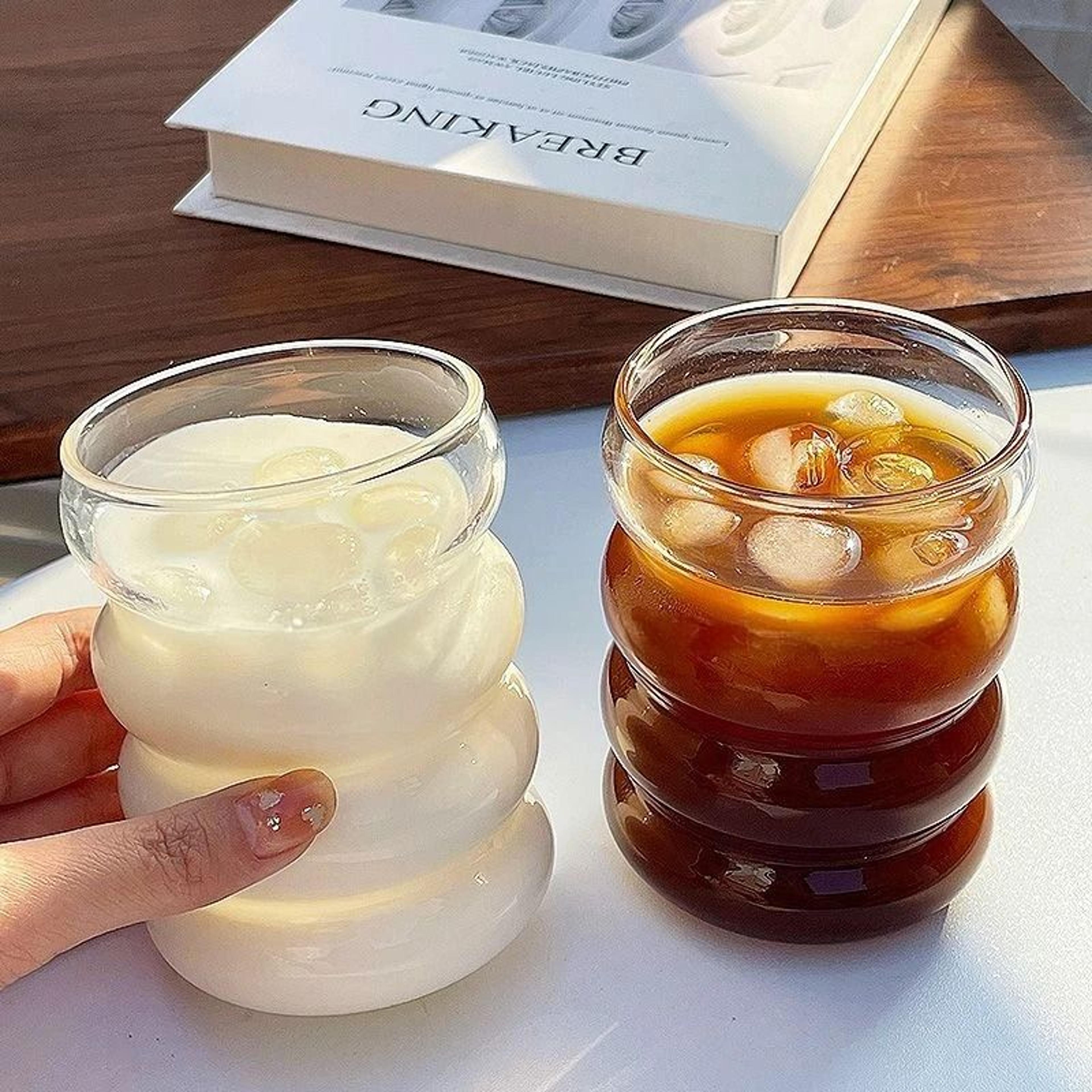 creative wave-shape glass tumbler – high-performance transparent ripple mug for iced coffee & tea