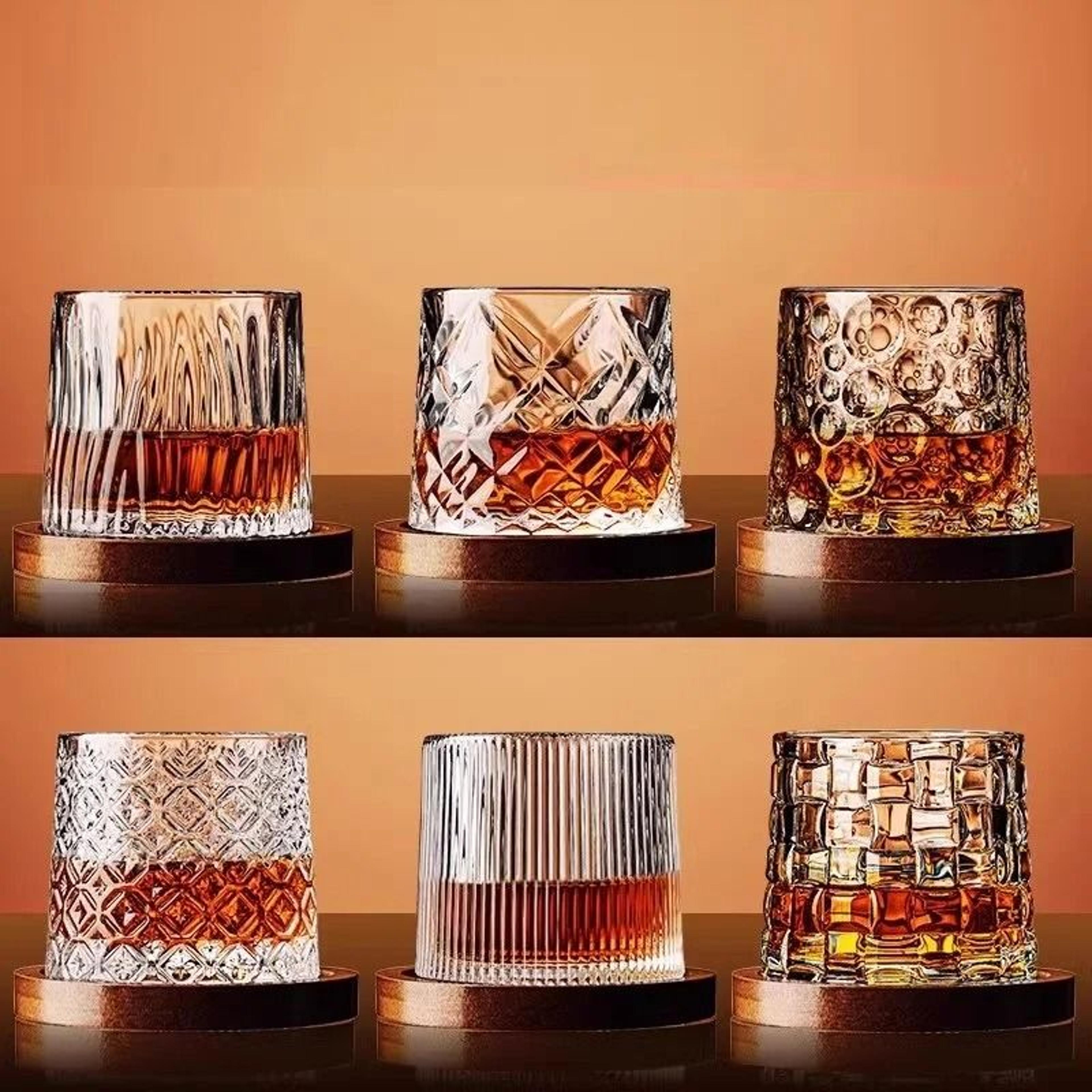 rotating crystal whiskey tumbler – high-performance spinning brandy glass with centrifugal precision base